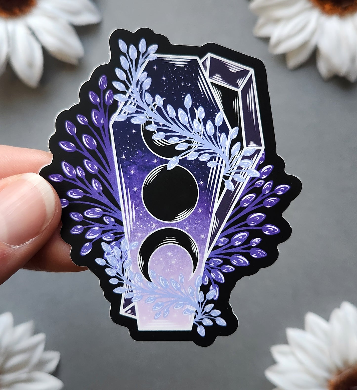 Purple Triple Moon Coffin 2.6x3-inch matte sticker