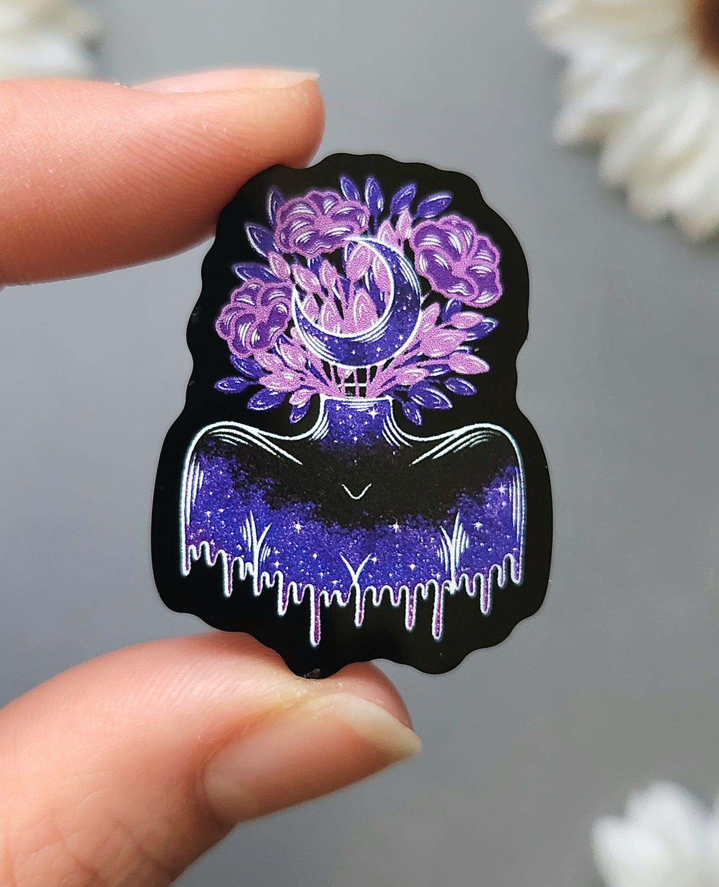 Purple Poppy Moon Head Woman 1.5-inch Acrylic Pin