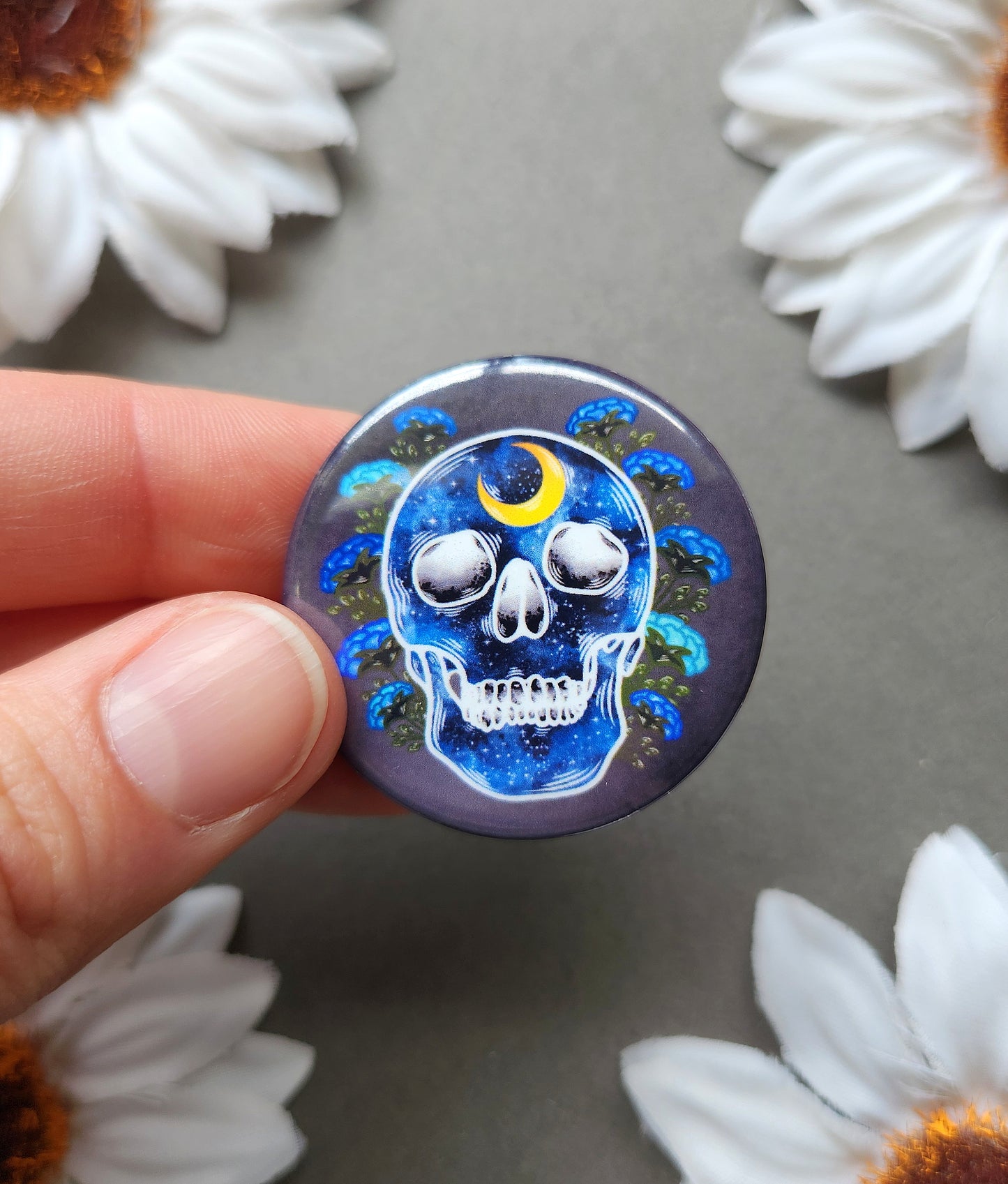 Blue Galaxy Human Skull 1.5-inch Button Pin