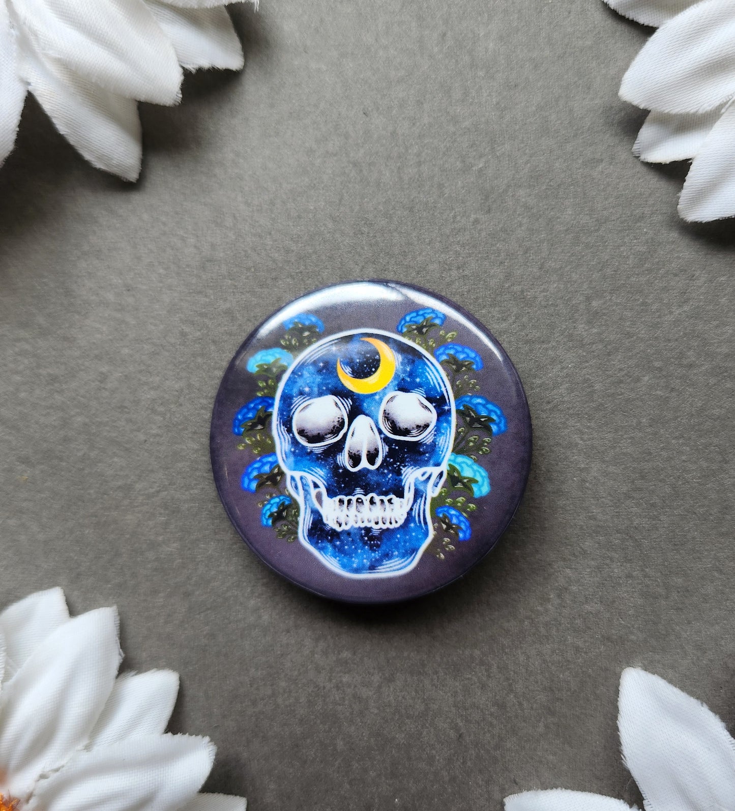 Blue Galaxy Human Skull 1.5-inch Button Pin