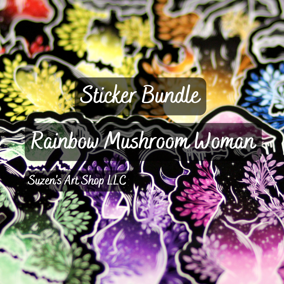 Rainbow Mushroom Woman Sticker Bundle