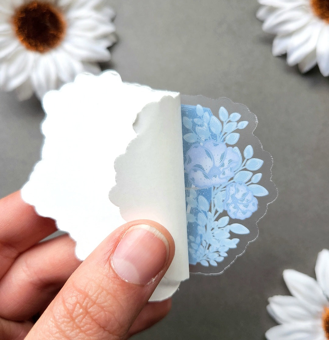 Purple Moon With Poppies Matte 2.9x3-inch Clear Sticker
