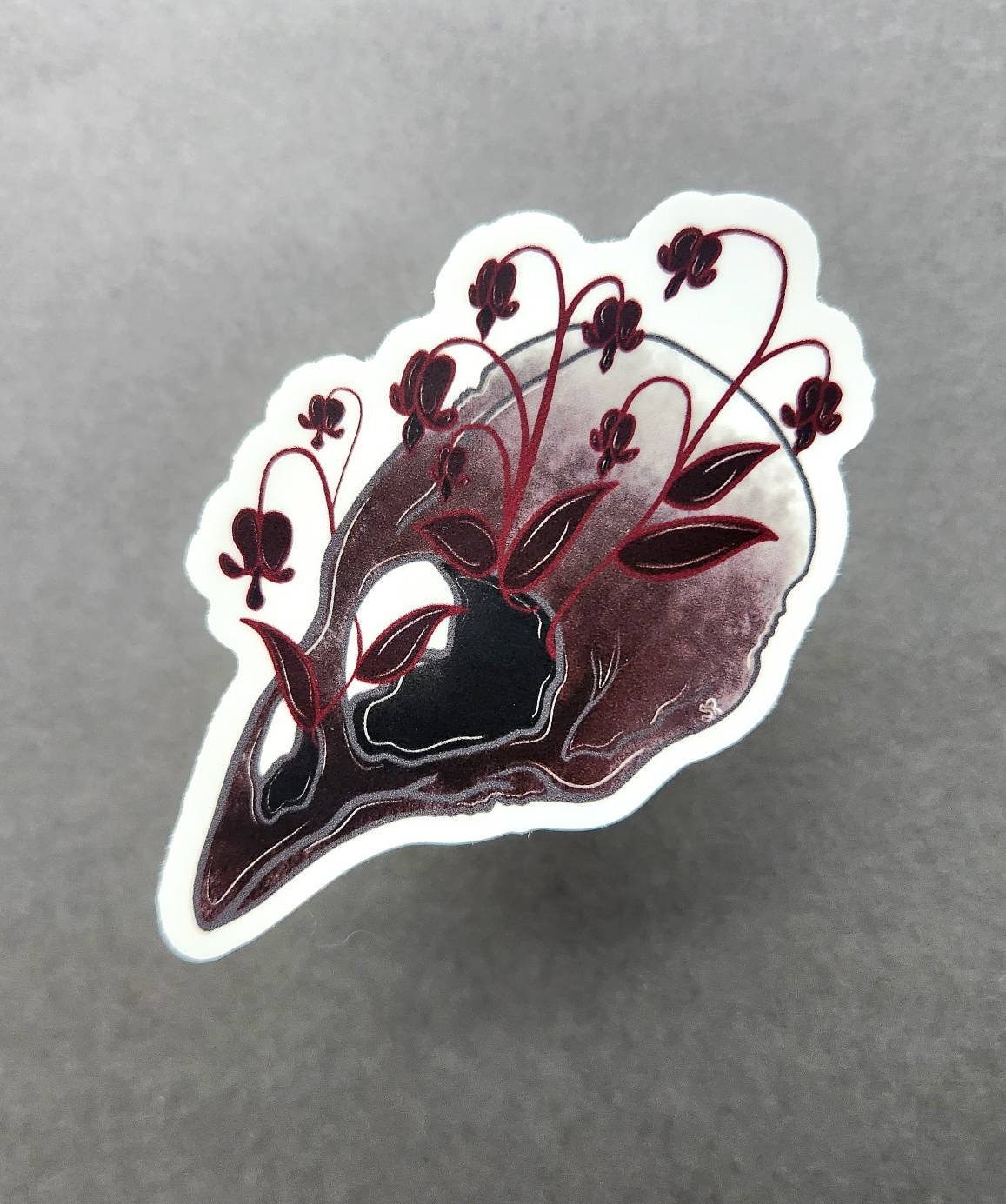 Red Bleeding Heart Crow Skull 2.2×3-inch Matte Sticker