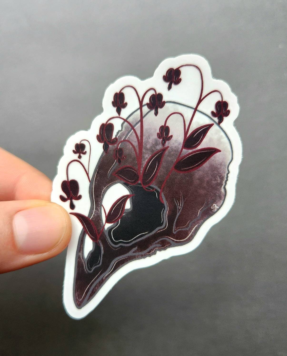 Red Bleeding Heart Crow Skull 2.2×3-inch Matte Sticker