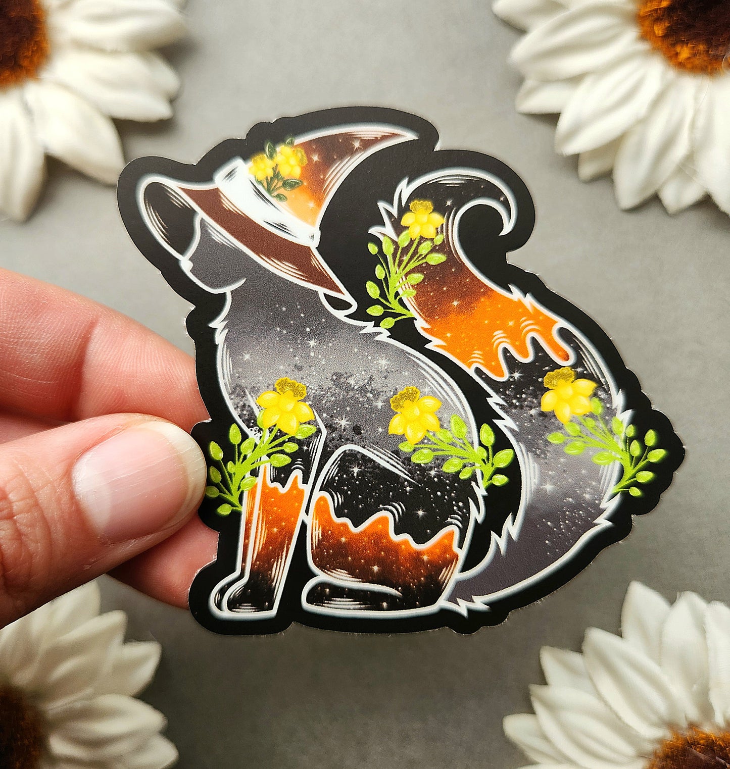 Daffodil Witch Cat 3x2.9-inch Matte Sticker
