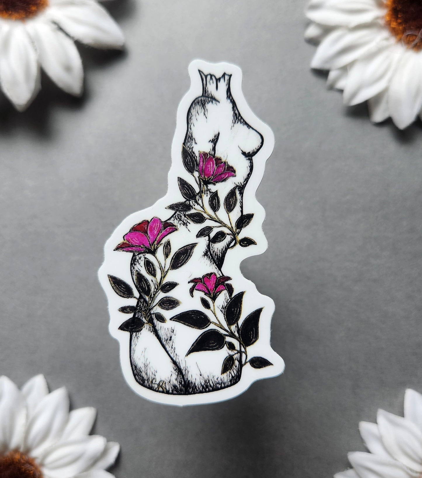 Pink Flower Woman 1.7x3-inch Matte Sticker