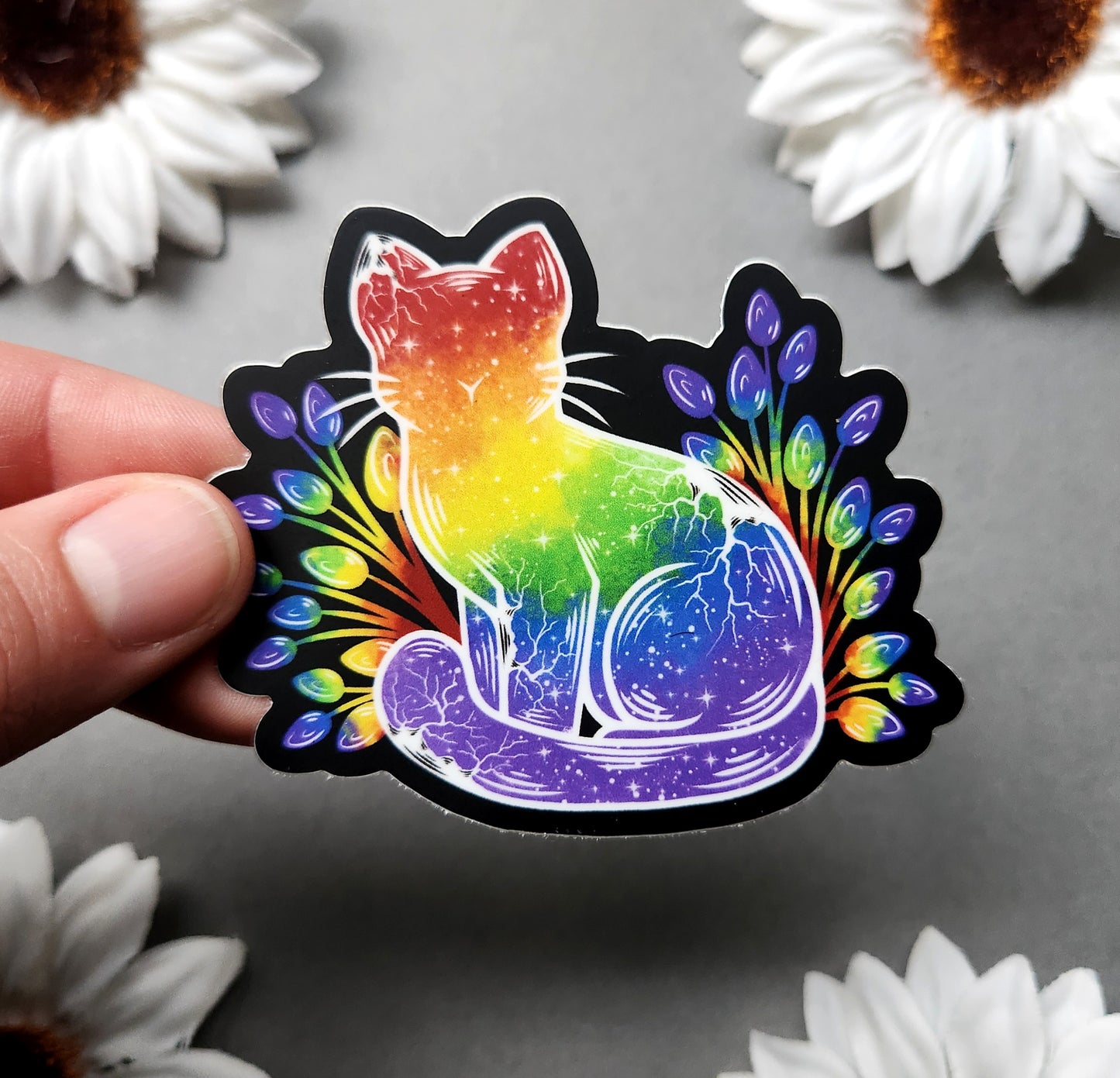 Rainbow Pride Galaxy Cat Matte 3x2.6-inch Sticker