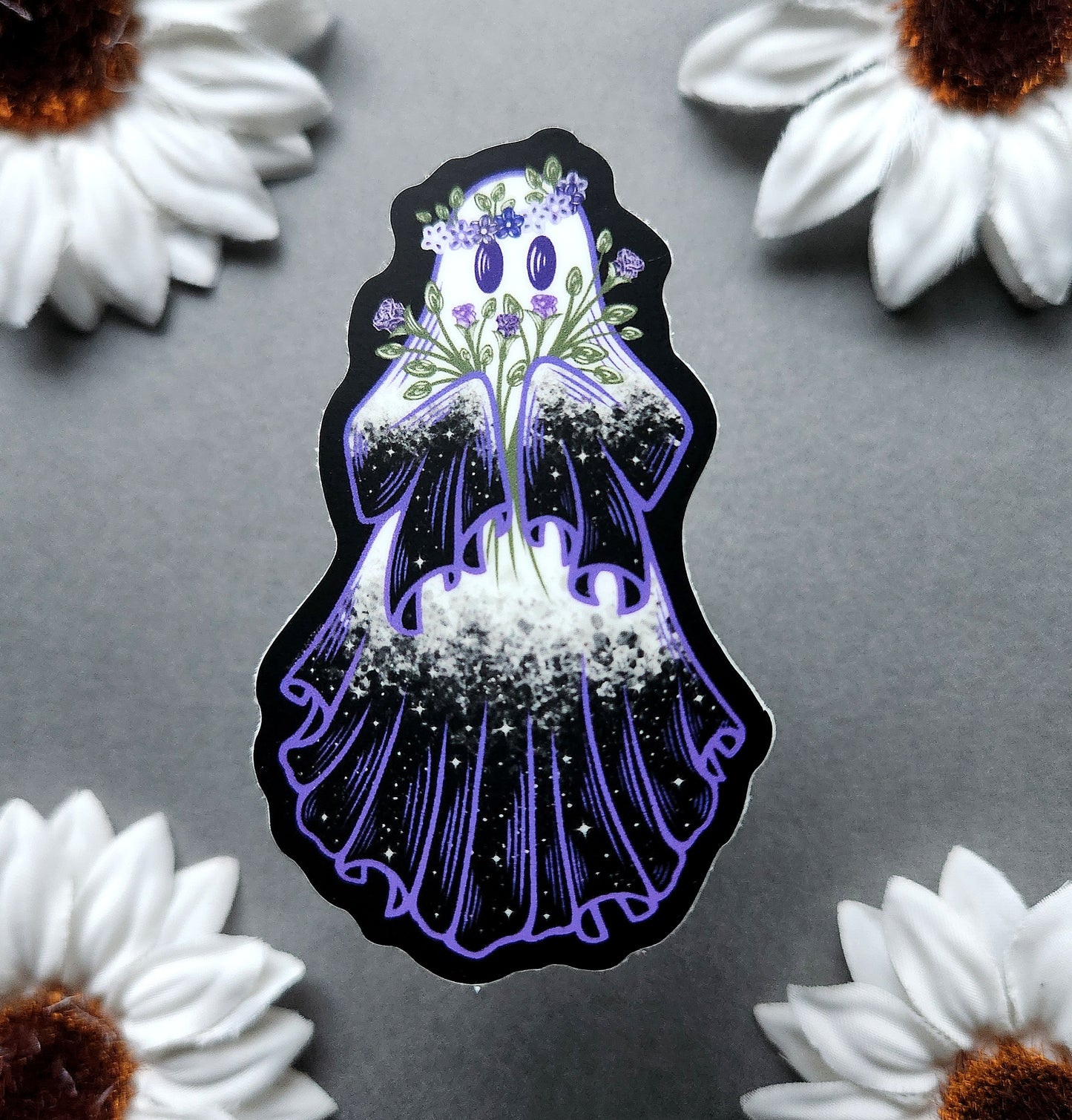Flower Crown Ghost Girl Matte 1.9×3-inch Sticker