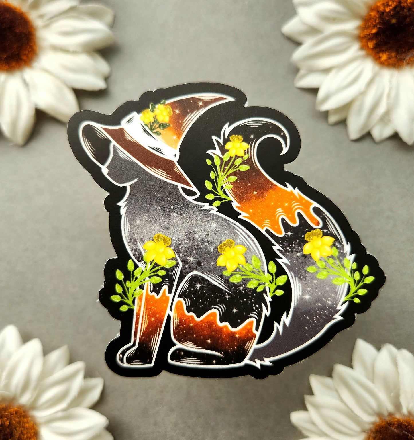 Daffodil Witch Cat 3x2.9-inch Matte Sticker