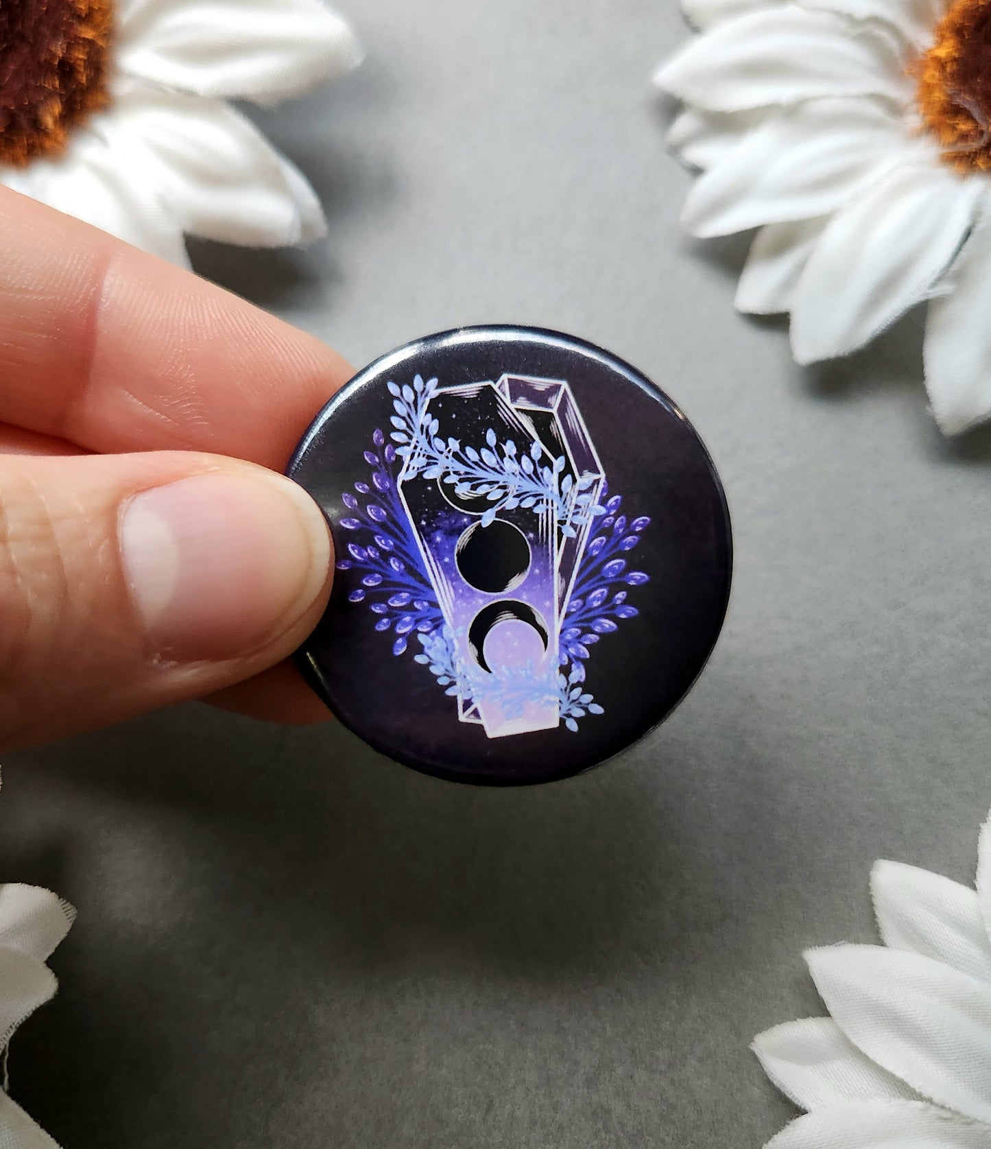 Triple Moon Coffin 1.5-inch Button Pin
