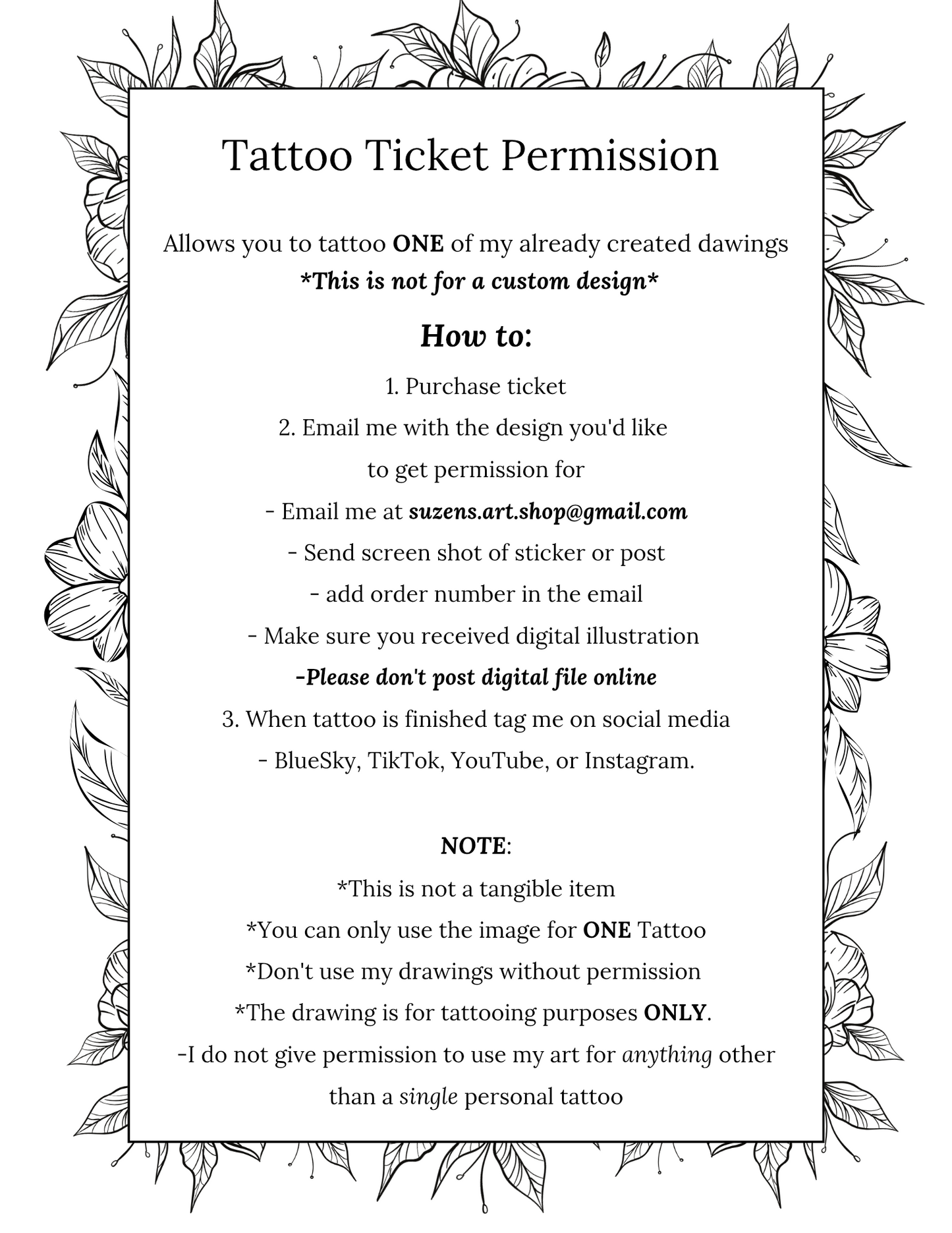Tattoo Permission Digital Ticket