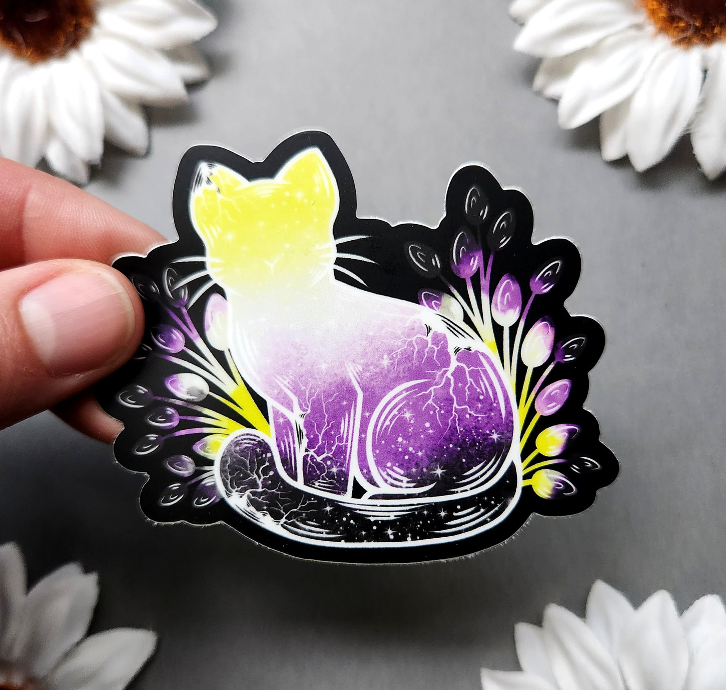 Non Binary Galaxy Cat Matte 3x2.6-inch Sticker