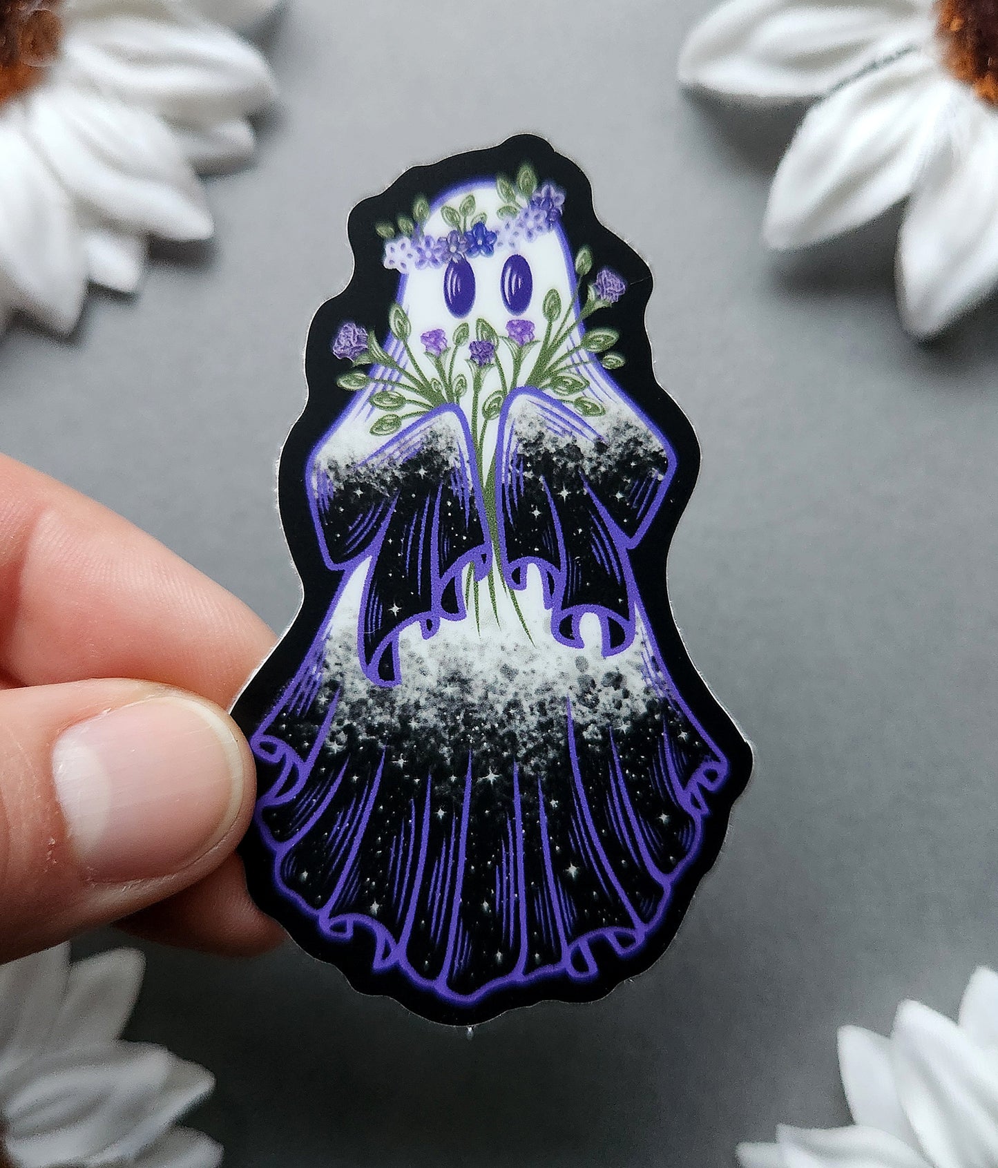 Flower Crown Ghost Girl Matte 1.9×3-inch Sticker