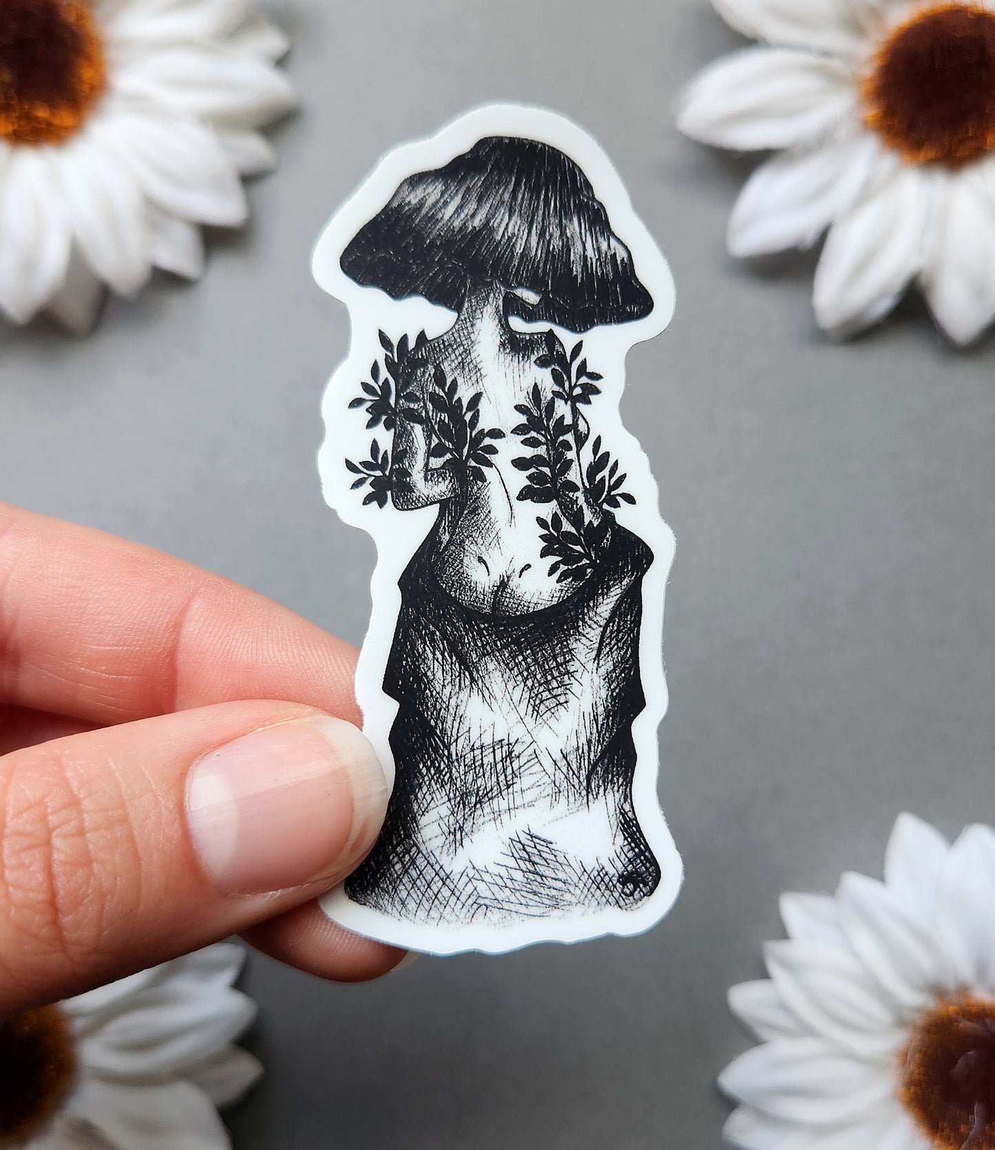 Elegant Mushroom Woman Matte 1.3x3-inch Sticker