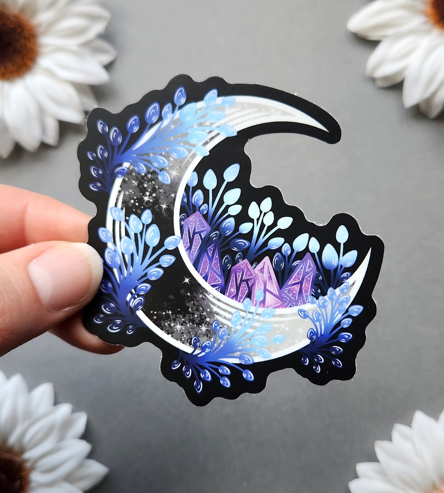 Blue and Purple Crystal Moon Matte 2.9x3-inch Sticker