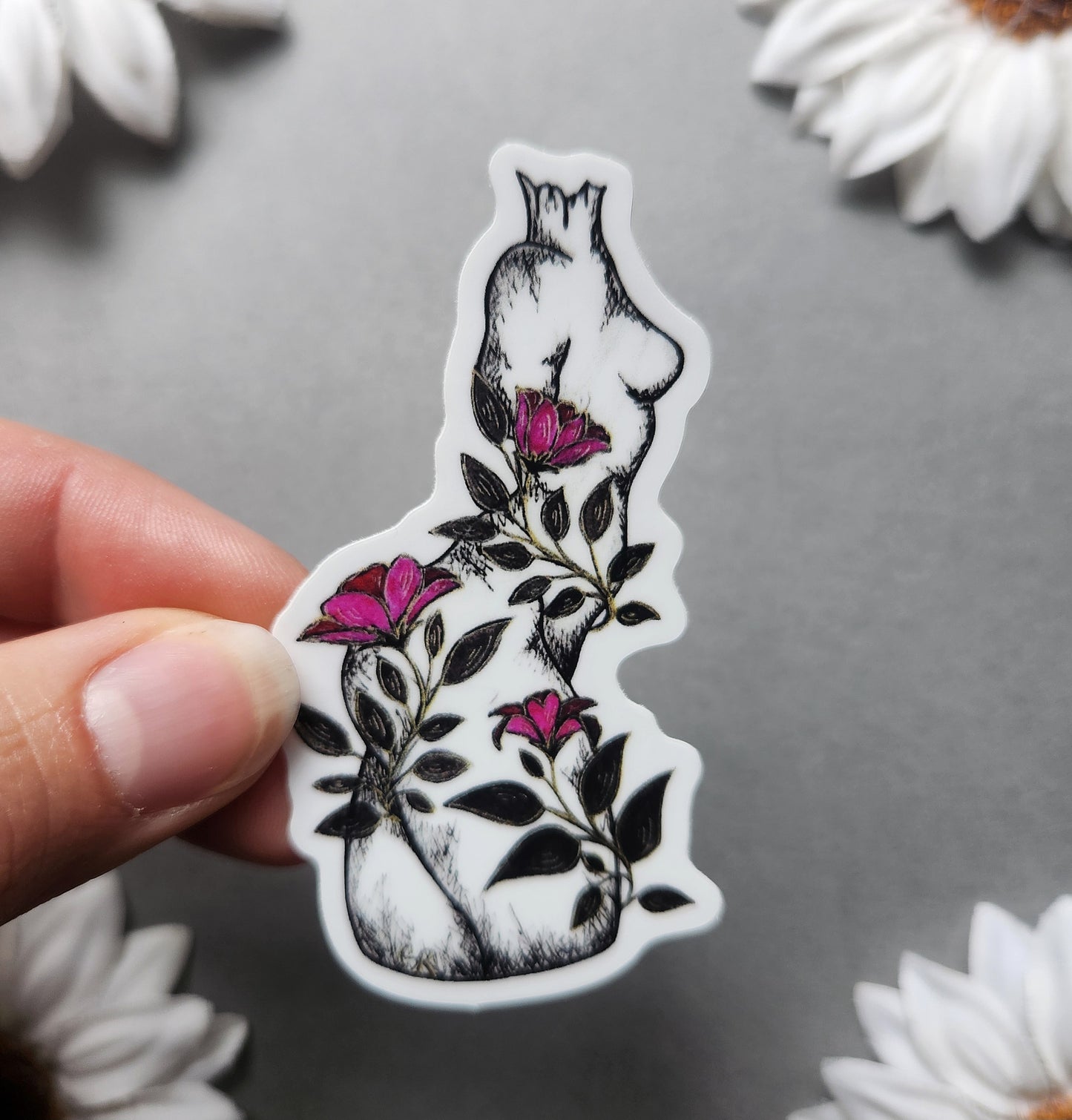 Pink Flower Woman 1.7x3-inch Matte Sticker