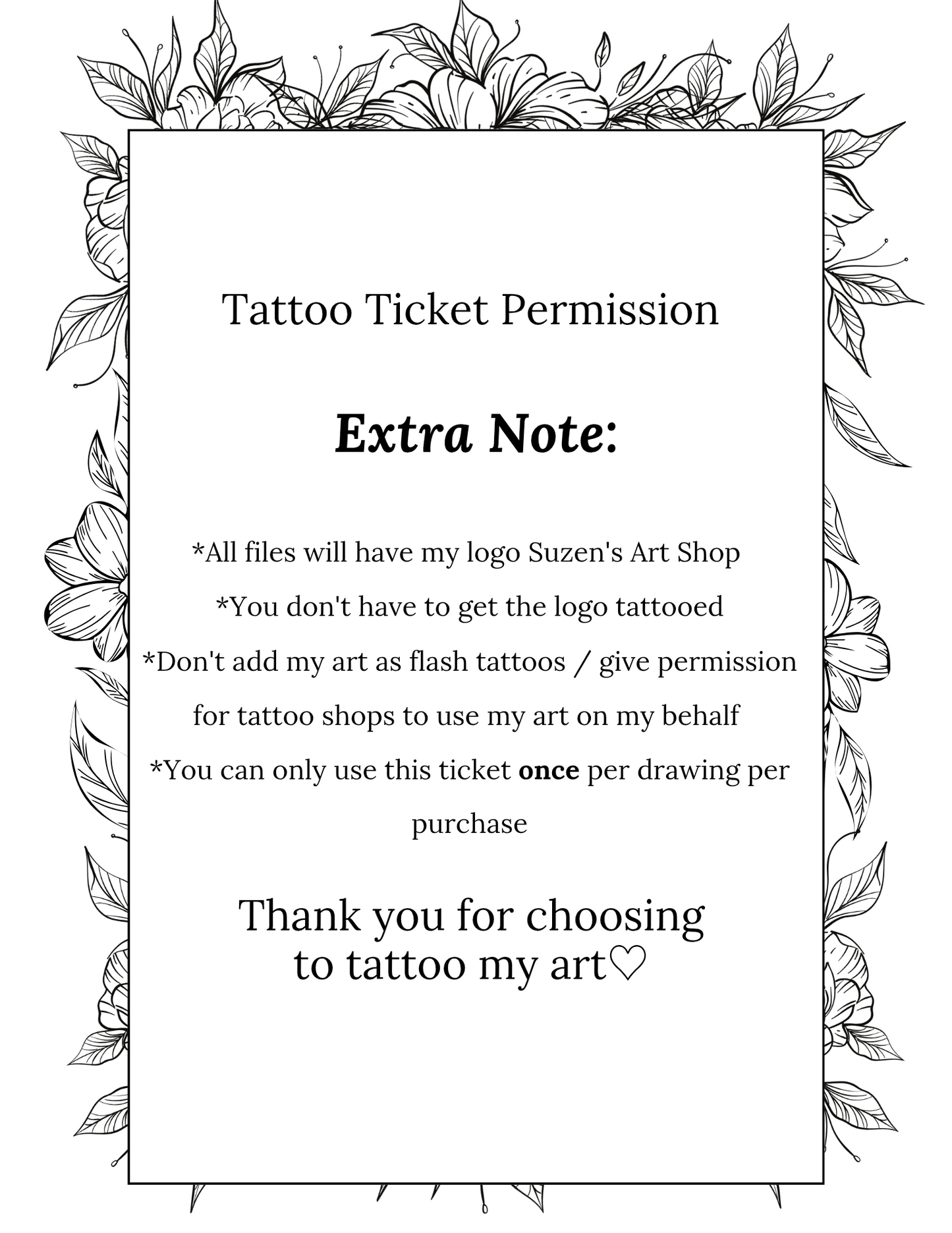 Tattoo Permission Digital Ticket