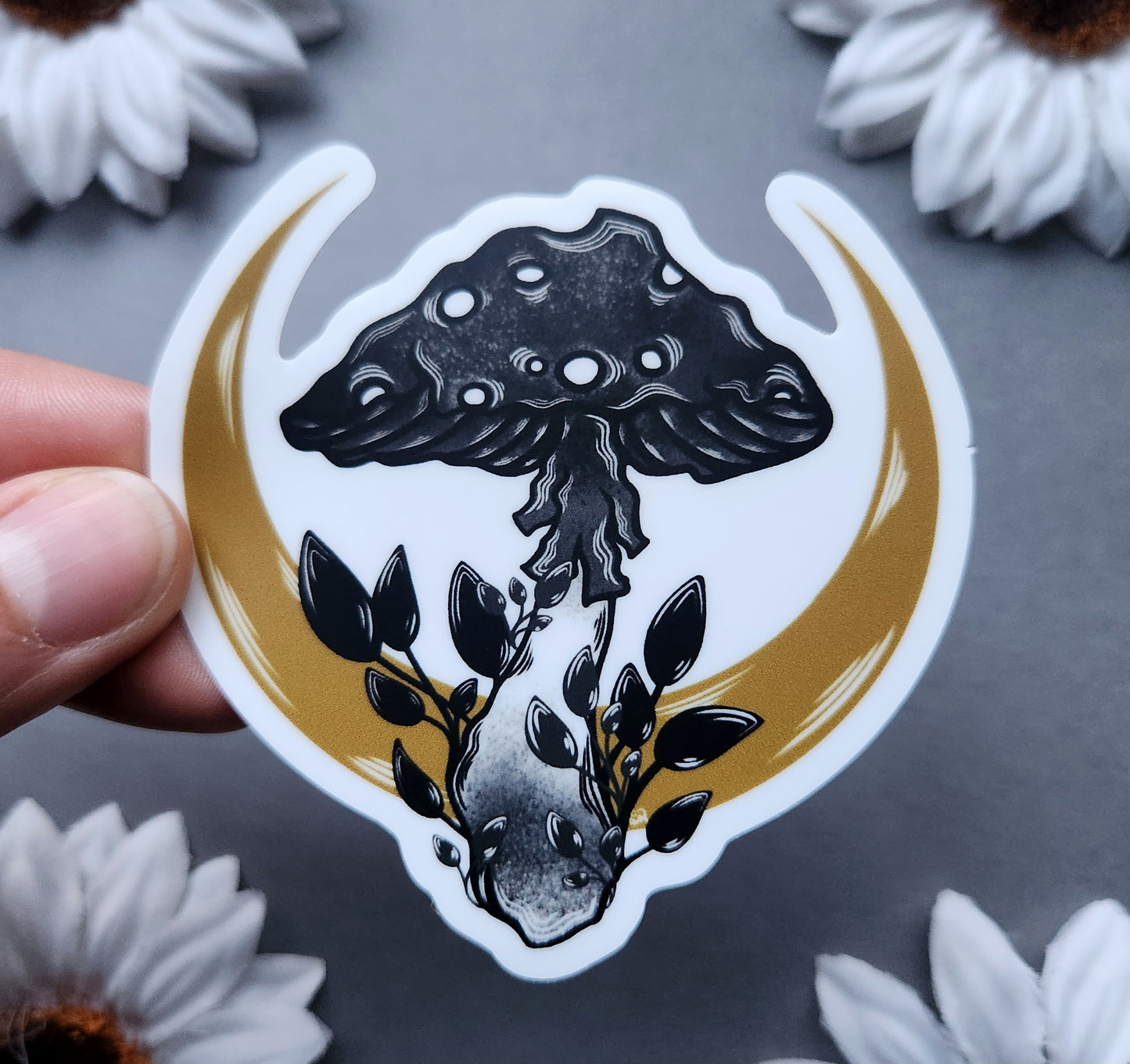 Mushroom and Golden Moon 2.3×3-inch Exclusive Matte Sticker