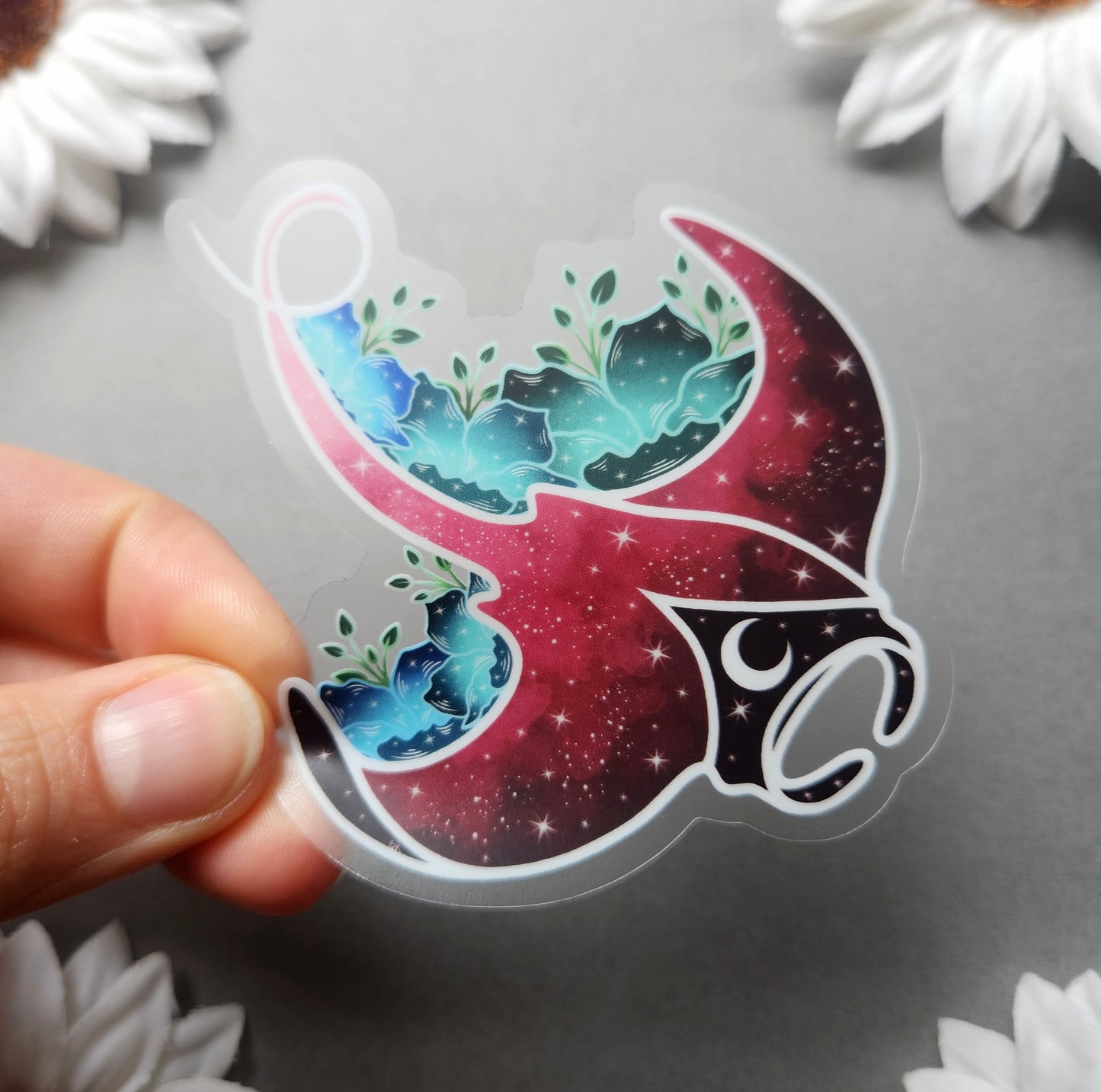 Clear Vinyl Pink Manta Ray 3x3-inch Matte Sticker