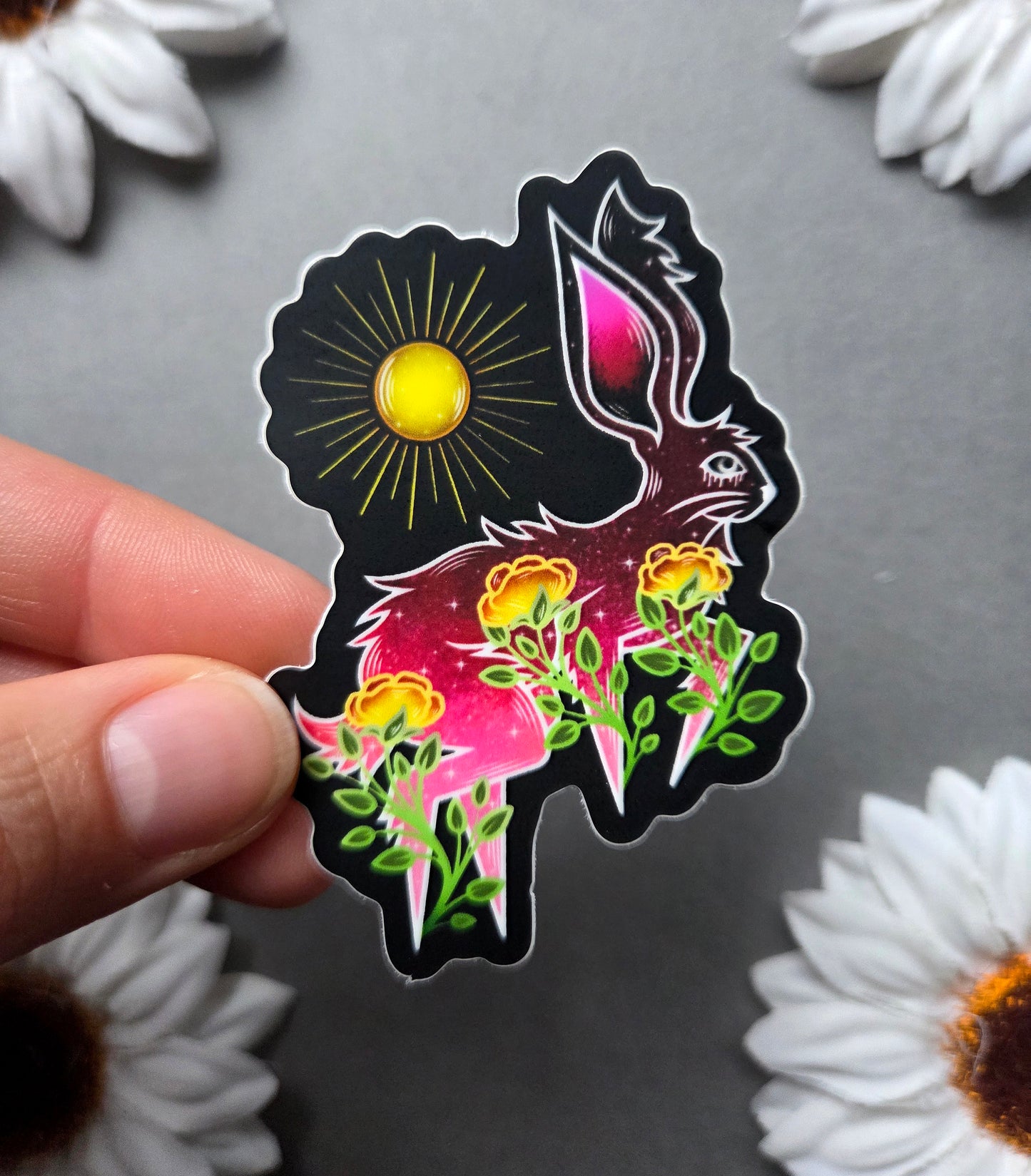 Pink Sun Rabbit 2.1×3-Inch Matte Sticker