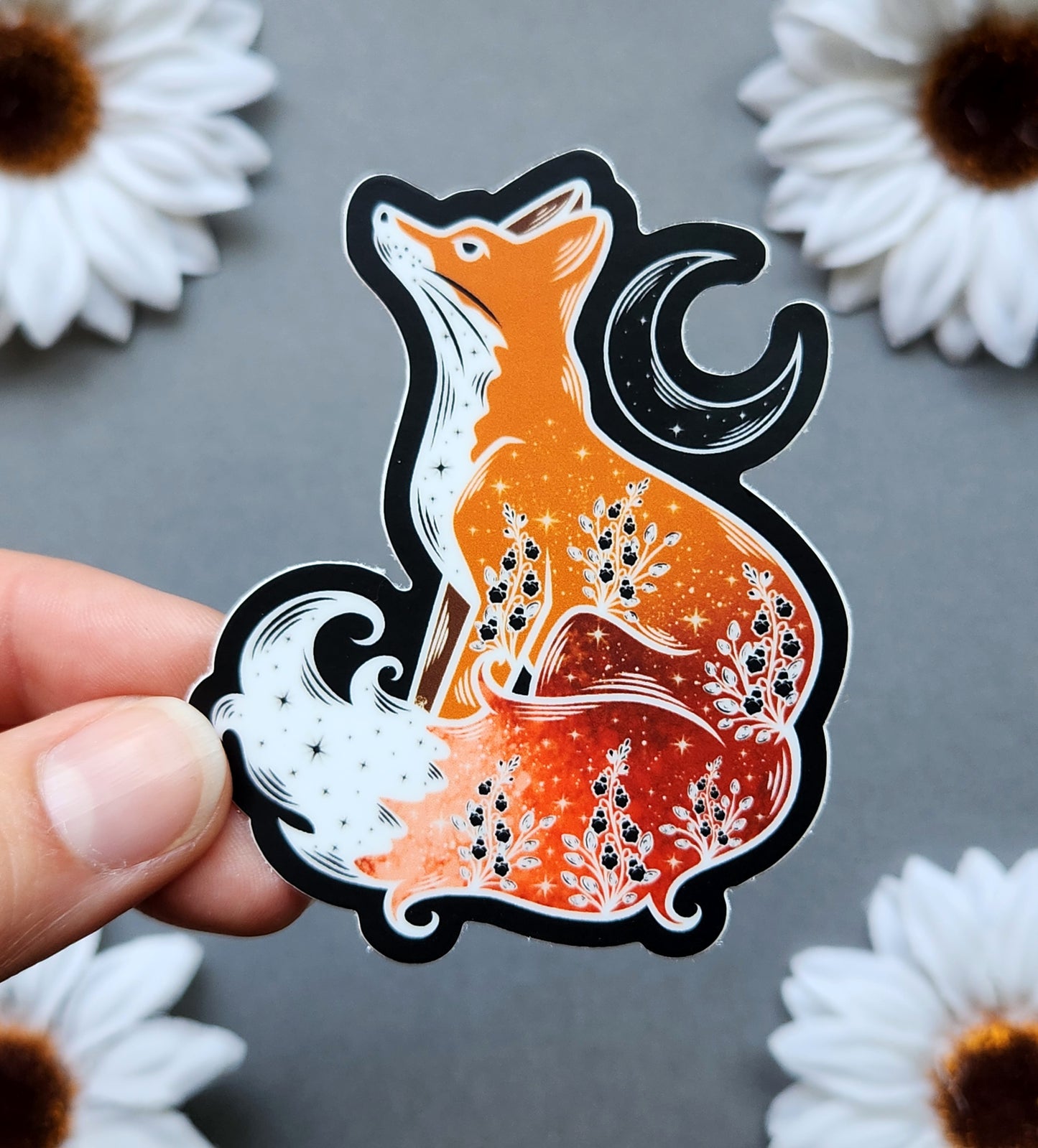 Moon Fox Forest Spirit (Dahlia) Matte 2.4×3-Inch Sticker