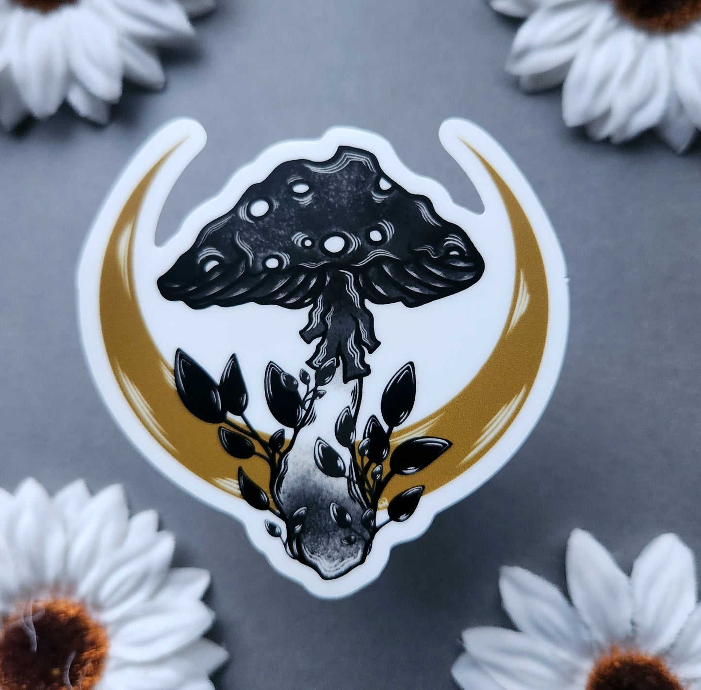 Mushroom and Golden Moon 2.3×3-inch Exclusive Matte Sticker