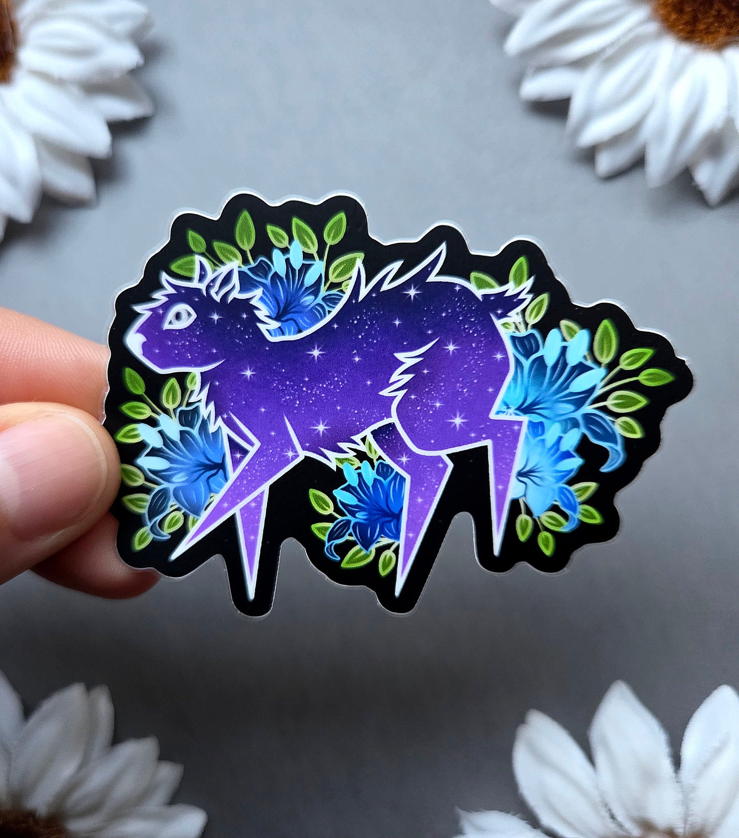 Purple Capybara and Lilies Will it Stick Leg 3×2.1-inch Matte Sticker