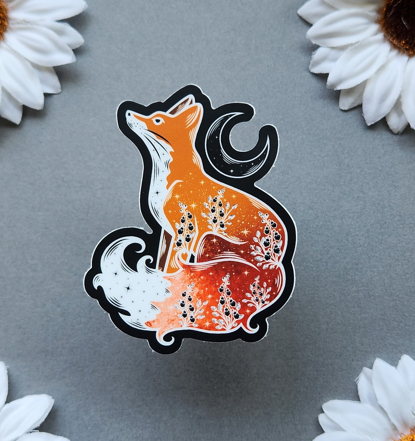 Moon Fox Forest Spirit (Dahlia) Matte 2.4×3-Inch Sticker
