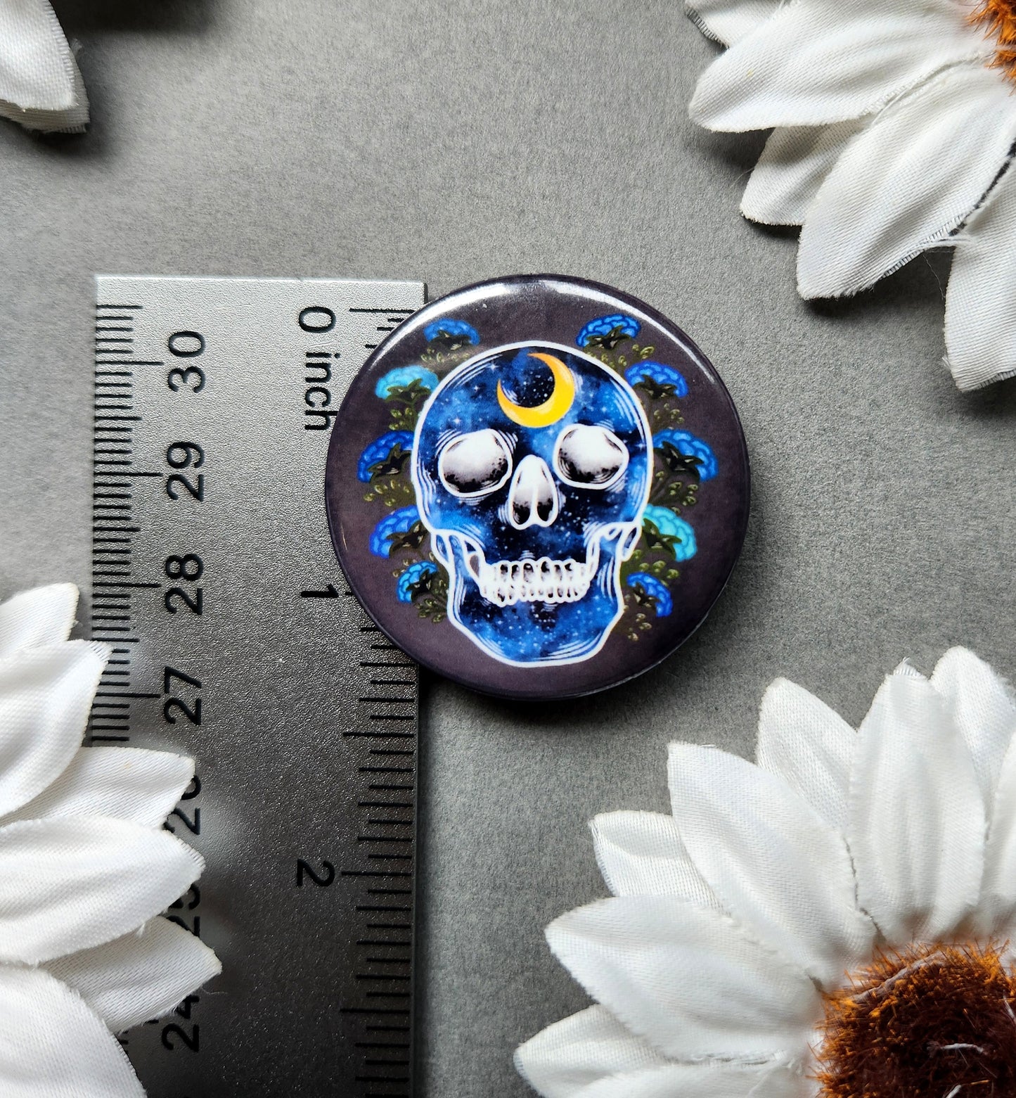 Blue Galaxy Human Skull 1.5-inch Button Pin