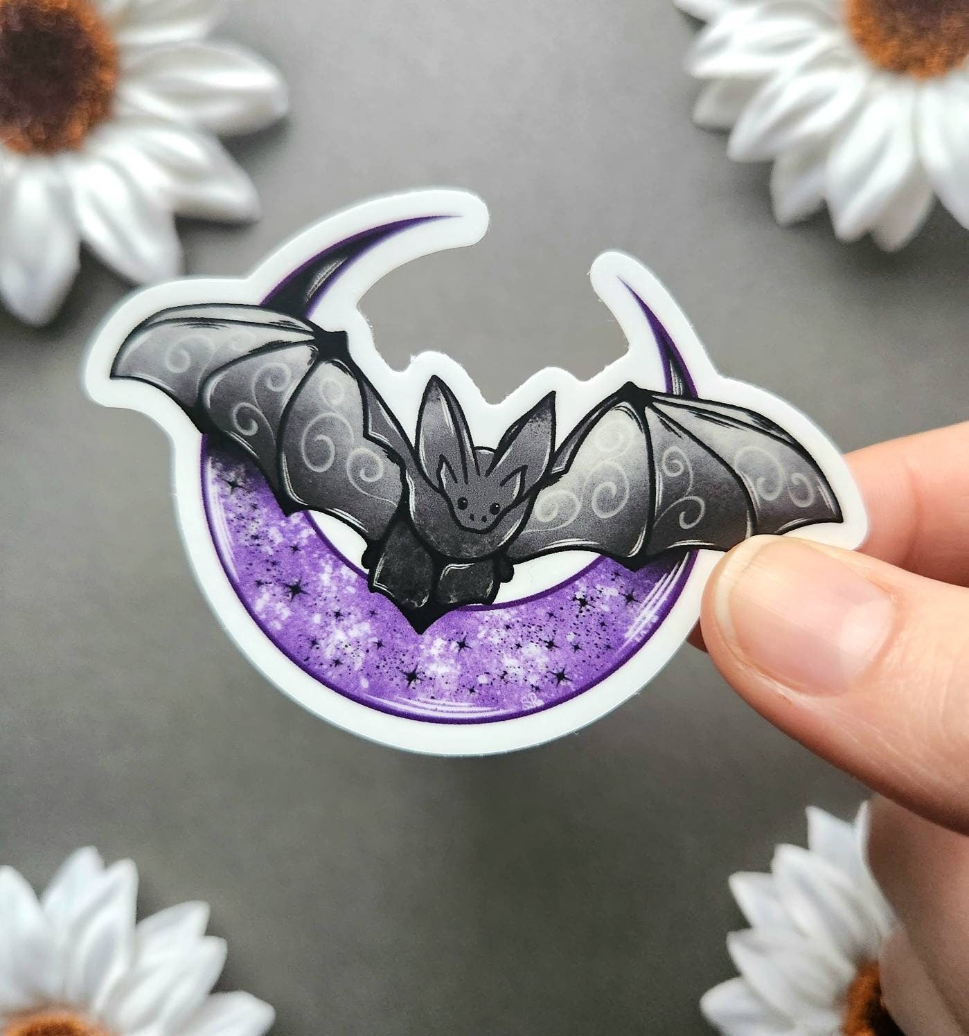 Bat With Purple Moon Matte 3x2-inch Sticker