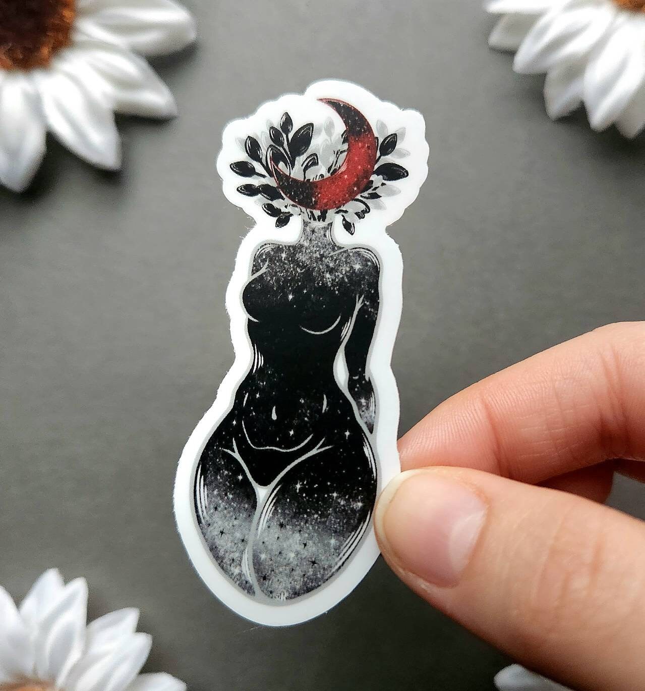 Red Half Moon Head Galaxy Woman Matte 1.2x3-inch Sticker