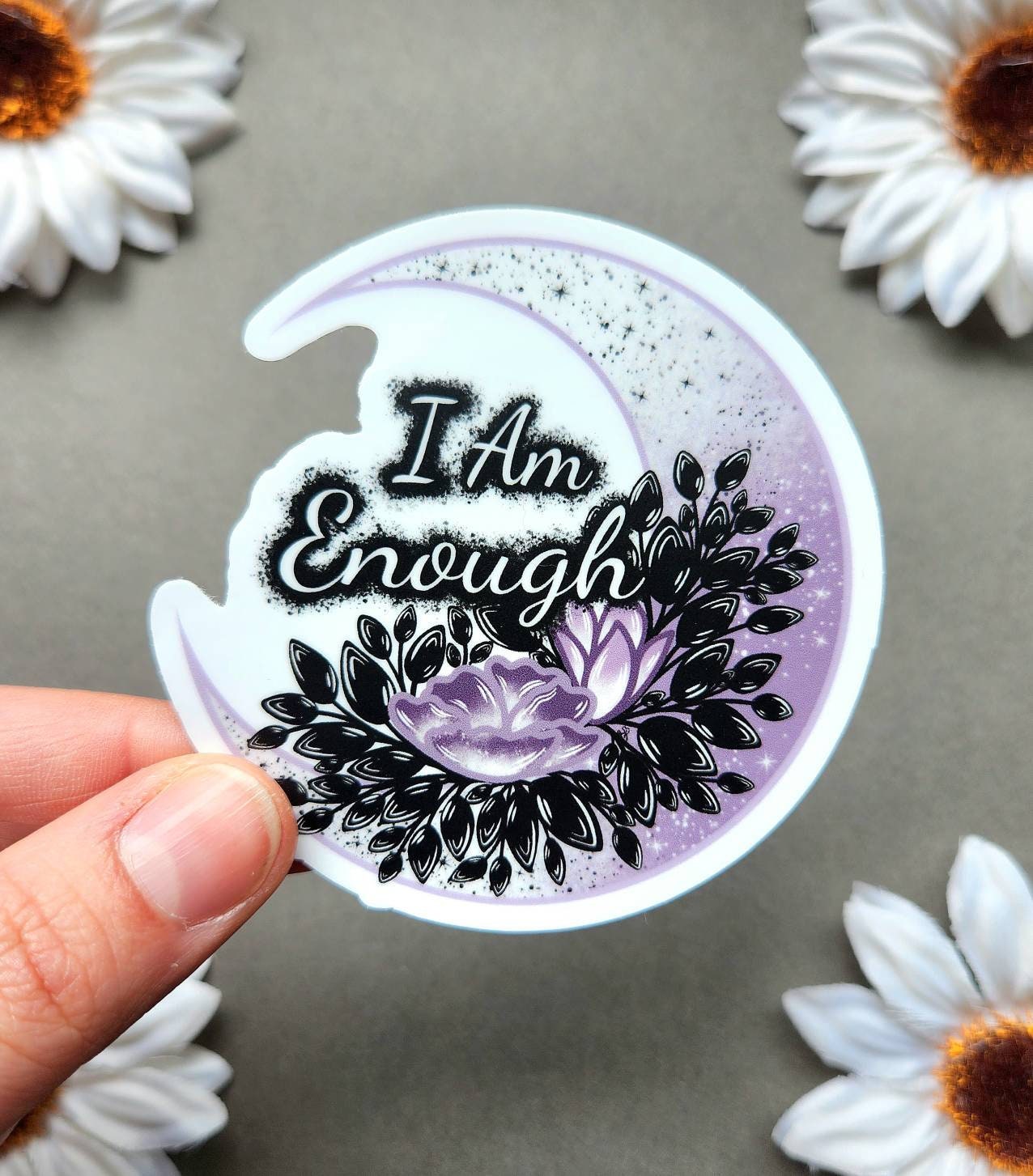 I am Enough Moon and Flowers Matte 2.8x3-inch Sticker