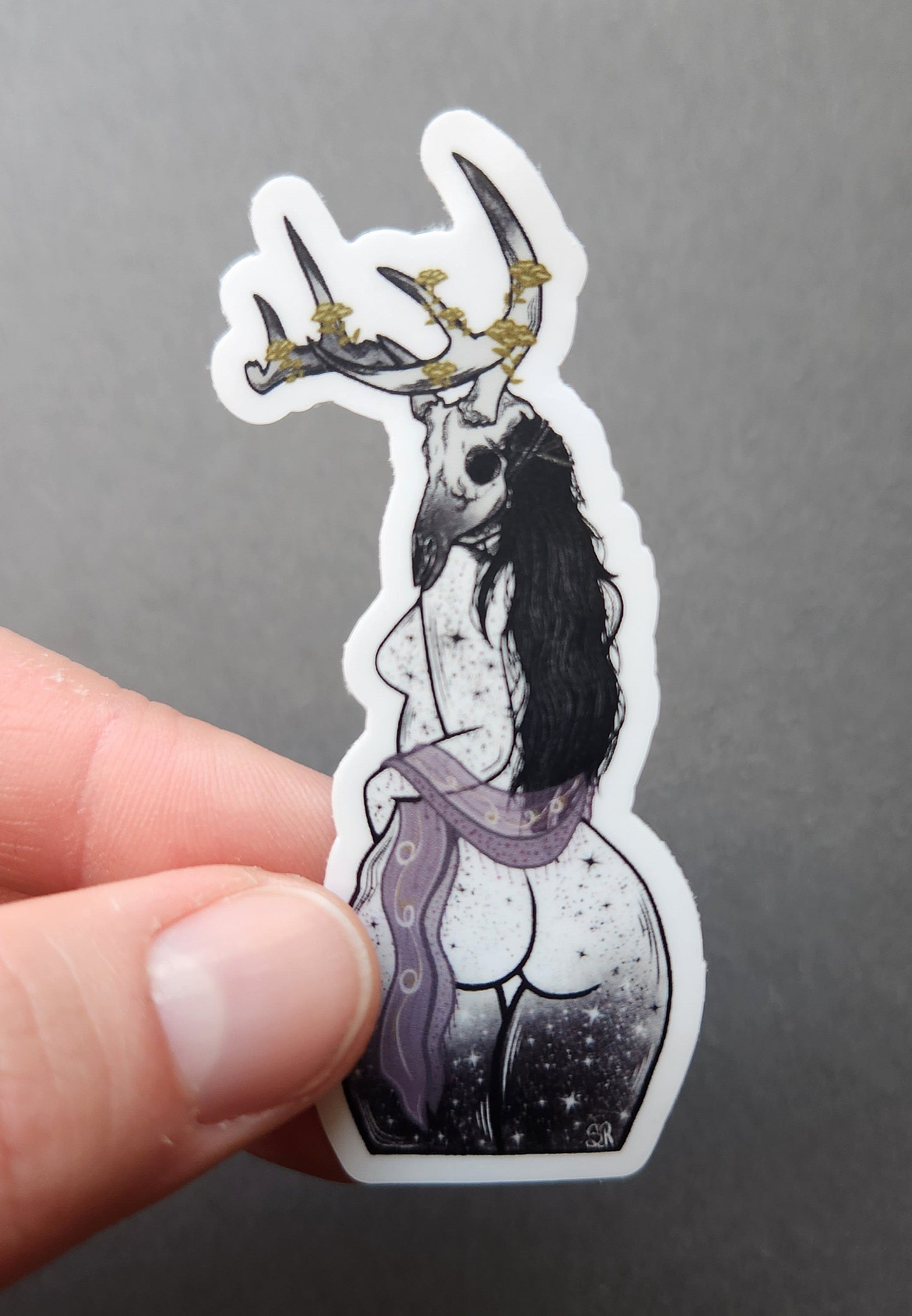 Deer Skull Woman Matte 1.5x3-inch Sticker