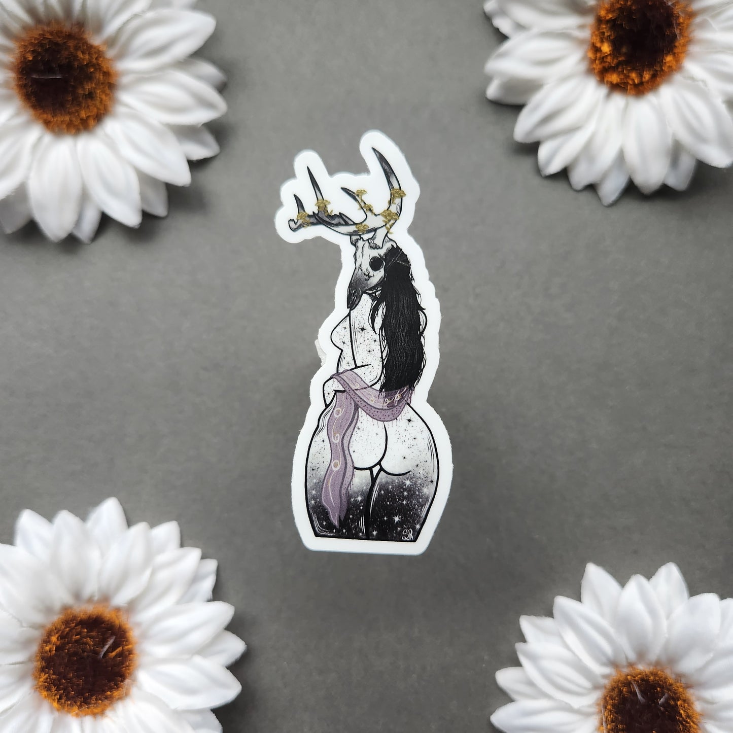 Deer Skull Woman Matte 1.5x3-inch Sticker