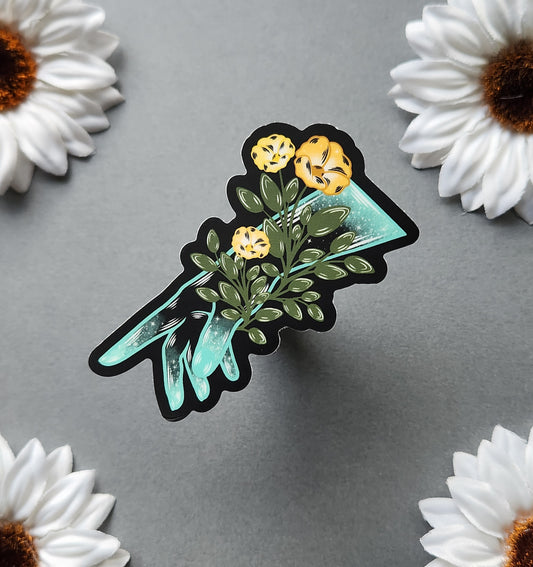 Turquoise Hand With Orange Flowers 2.8x3-inch Matte Sticker