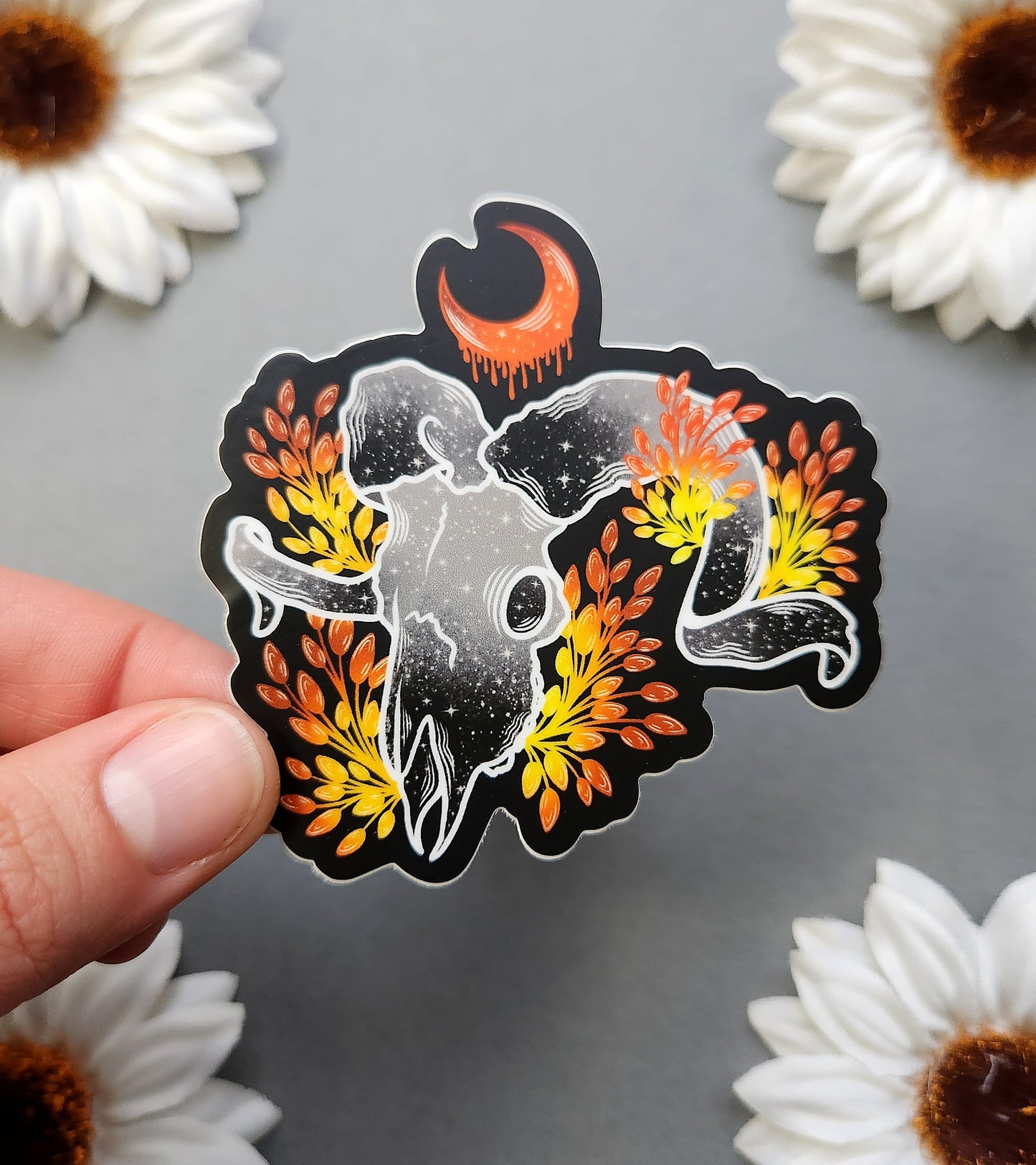 Ram Skull with Bleeding Moon Matte 3x2.9-inch Sticker