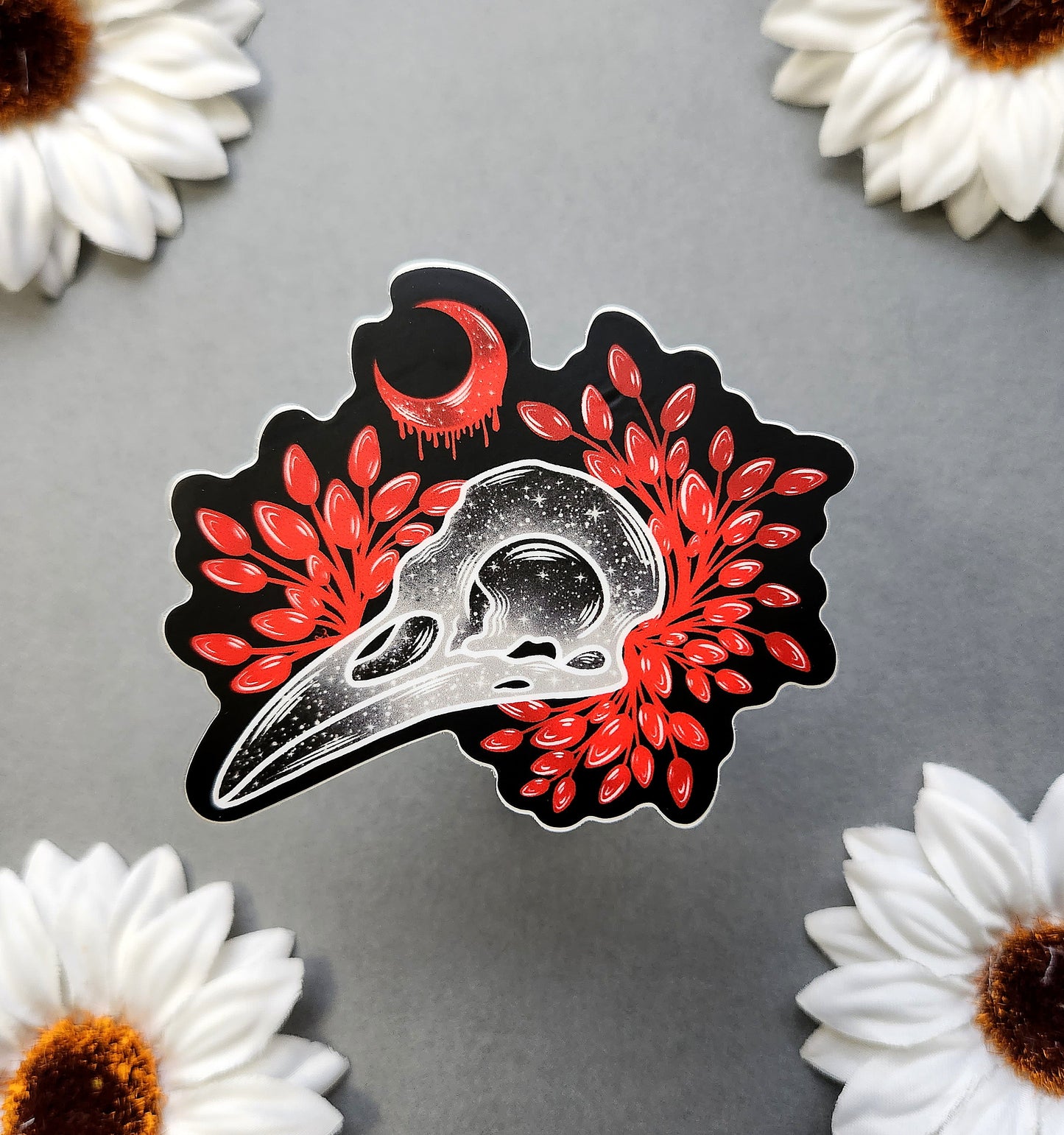 Raven Skull with Bleeding Moon Matte 3x2.5-inch Sticker