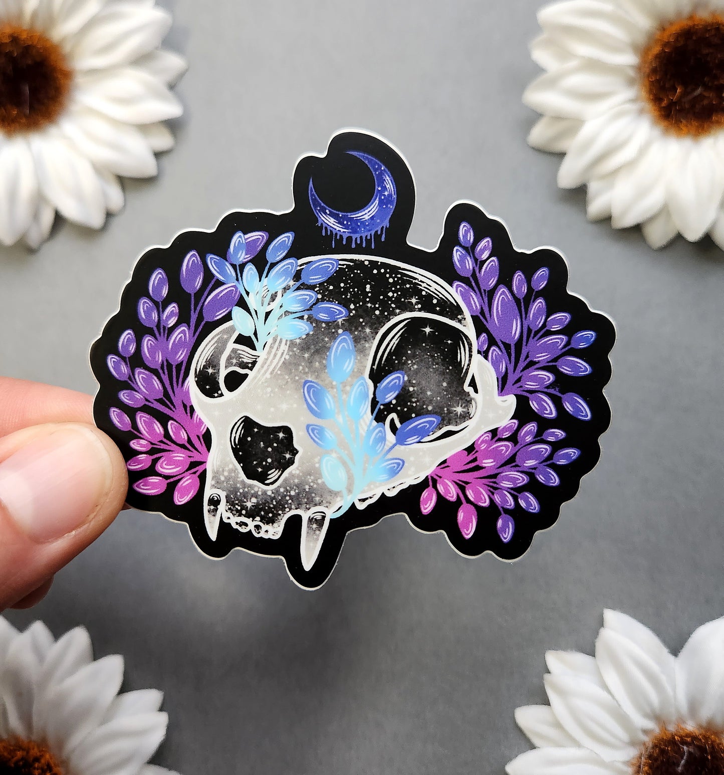 Cat Skull with Bleeding Moon Matte 3x2.6-inch Sticker