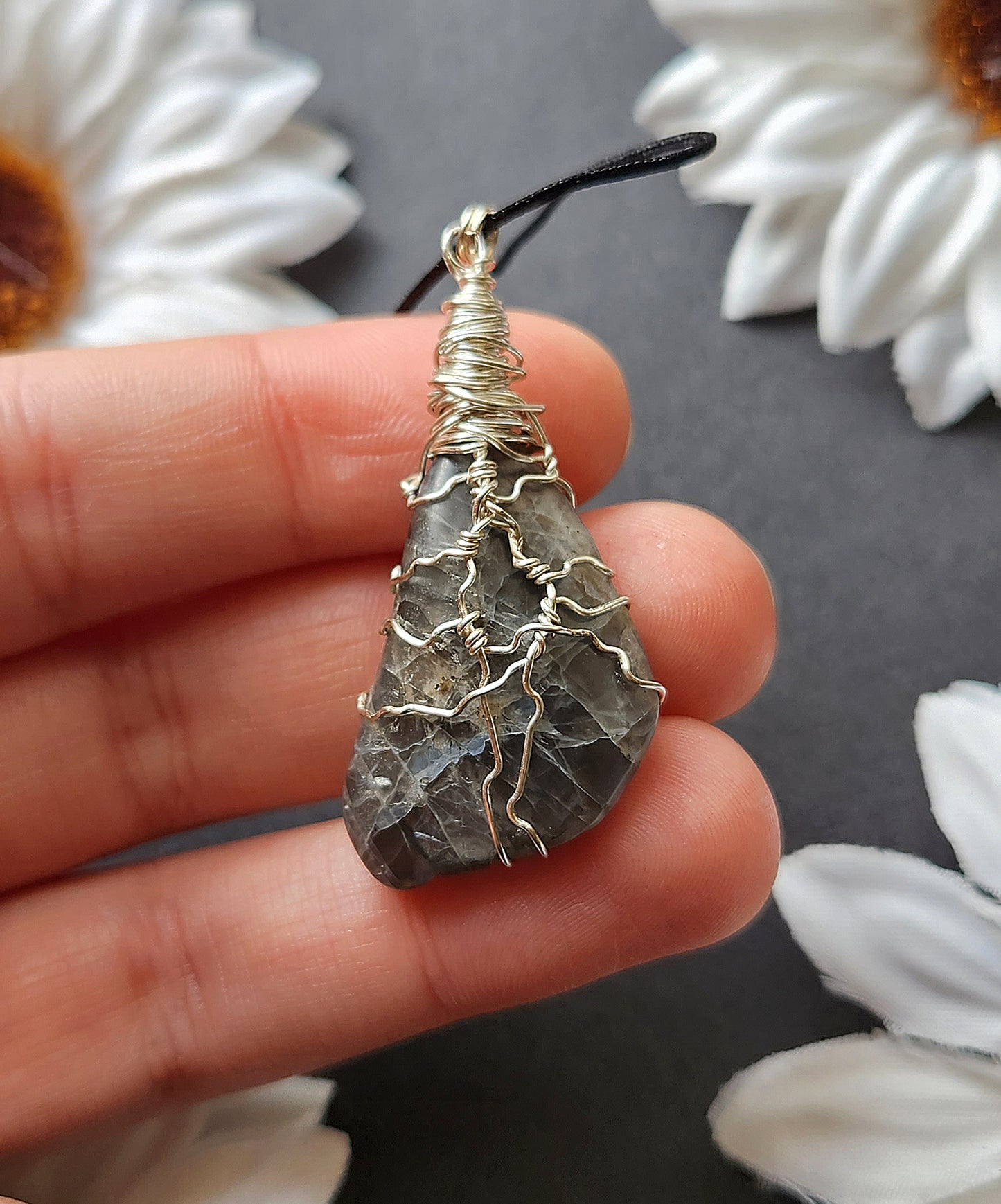 Black Moonstone Wire Wrapped Pendant