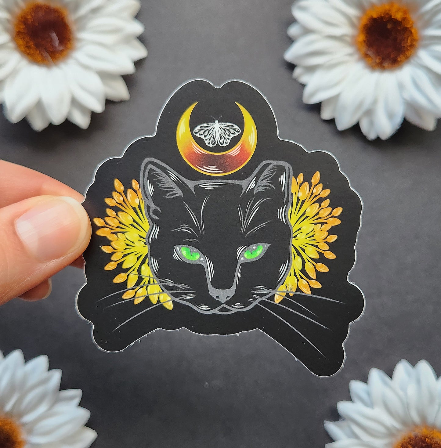 Black Cat With Green Eyes 2.9x3-inch Matte Sticker