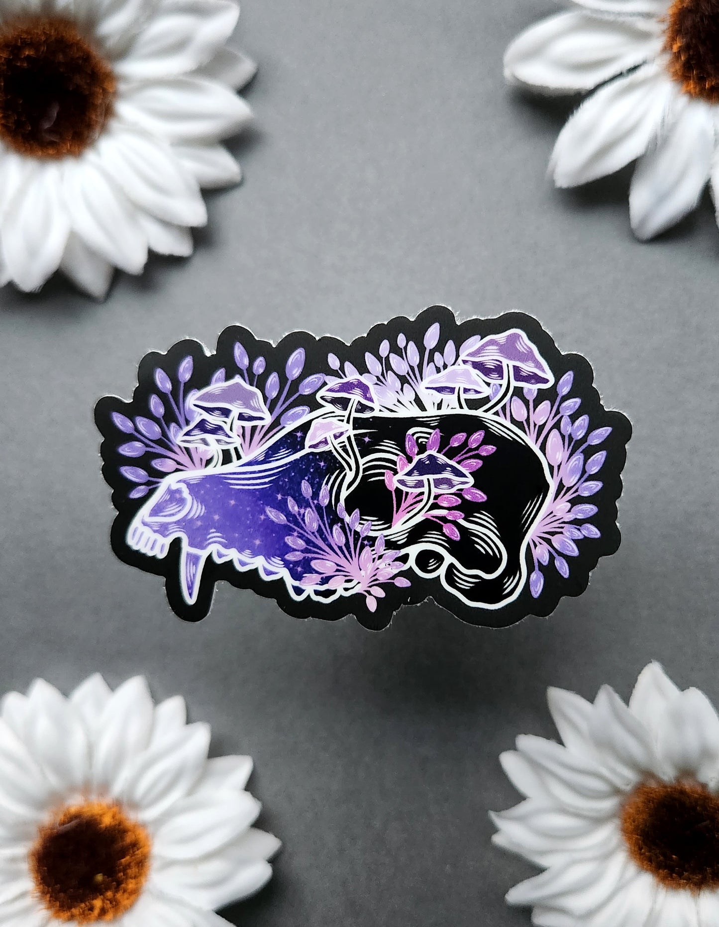 Galaxy Fox Skull with Mushrooms Matte 3x2-inch Sticker