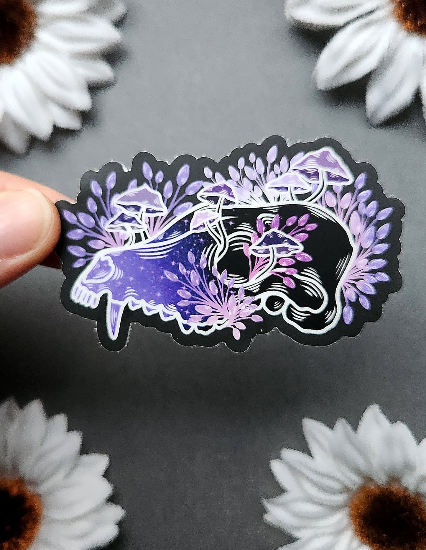 Galaxy Fox Skull with Mushrooms Matte 3x2-inch Sticker