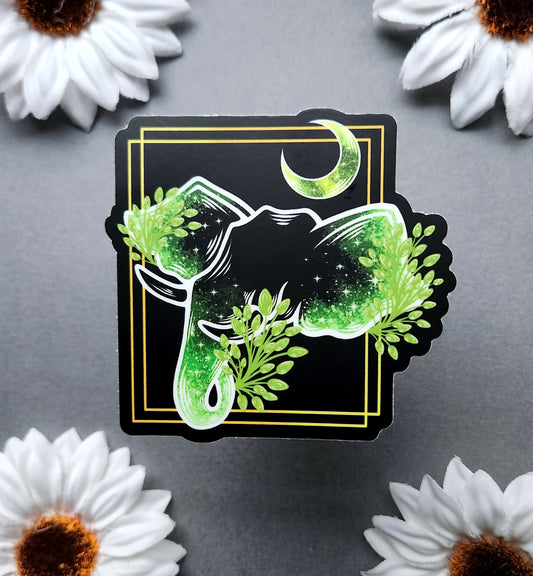 Green Galaxy Elephant with Half Moon Matte 3x2.9-inch sticker