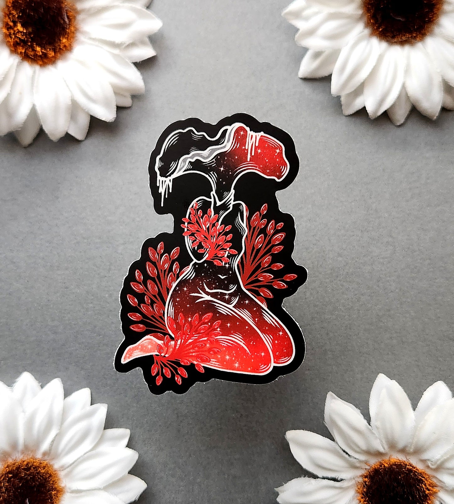 Red Rainbow Mushroom Woman 2x3-inch Matte Sticker