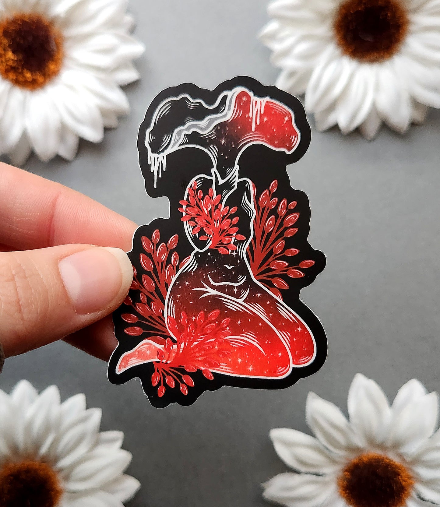 Red Rainbow Mushroom Woman 2x3-inch Matte Sticker