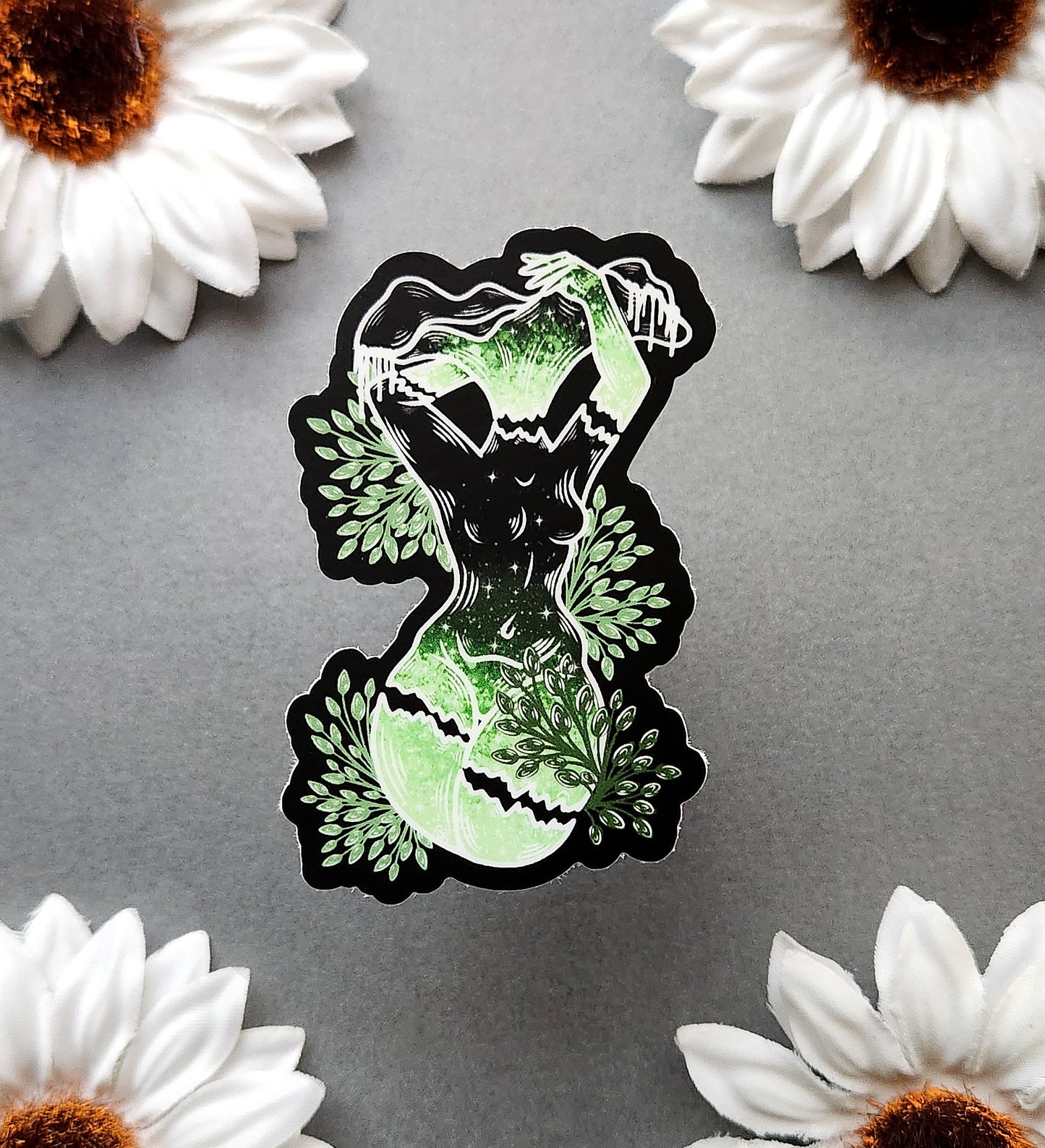 Green Rainbow Mushroom Woman 2x3-inch Matte Sticker