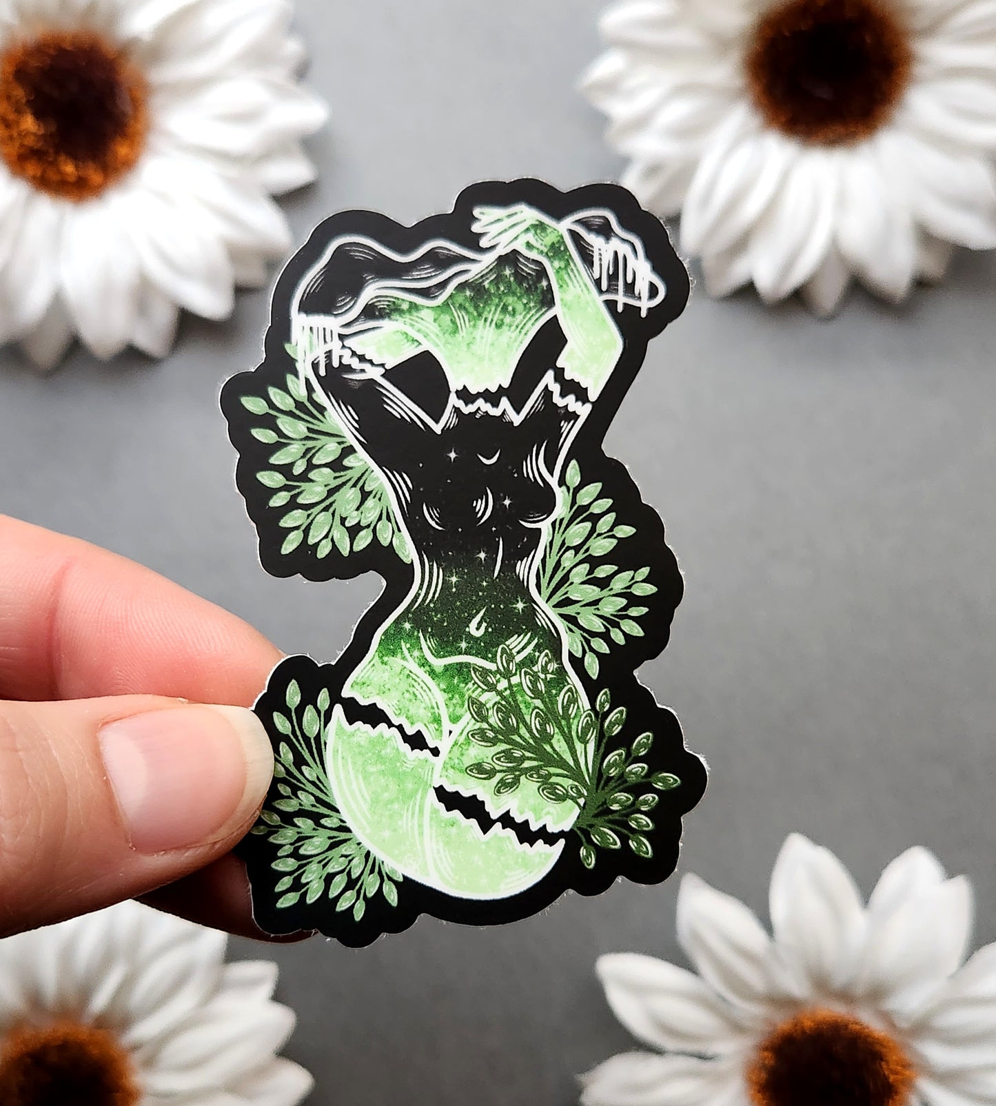 Green Rainbow Mushroom Woman 2x3-inch Matte Sticker