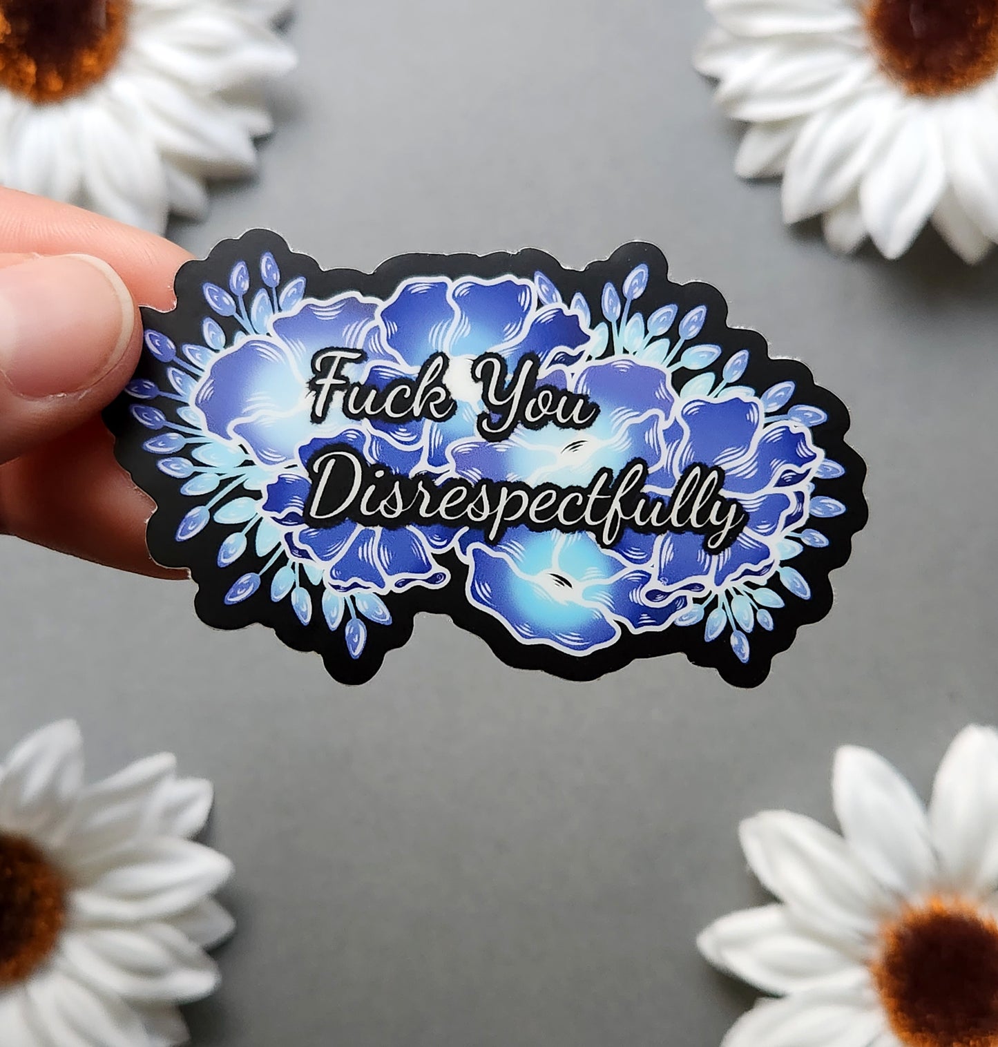 Blue Fuck You Disrespectfully Matte 3x1.8-inch Sticker