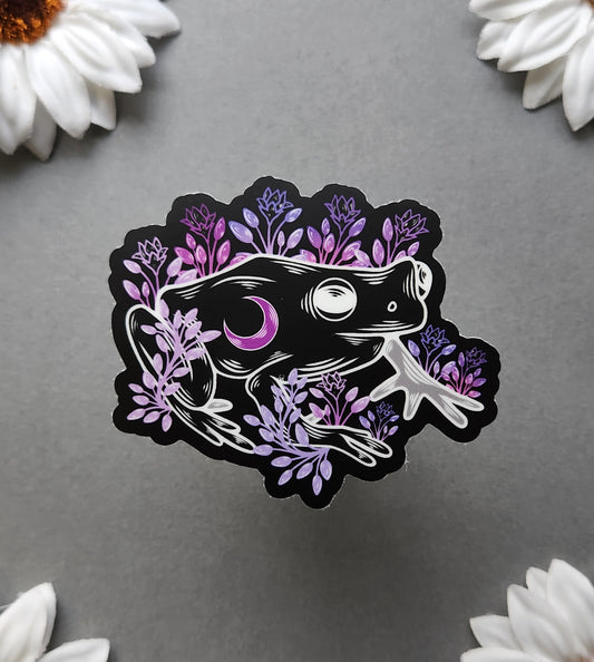 Purple Flower Frog 3x2.5-inch Matte Sticker / Join The Frog Cult!