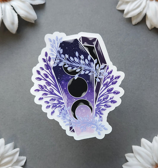 Clear Purple Triple Moon Coffin 2.6x3-inch matte sticker